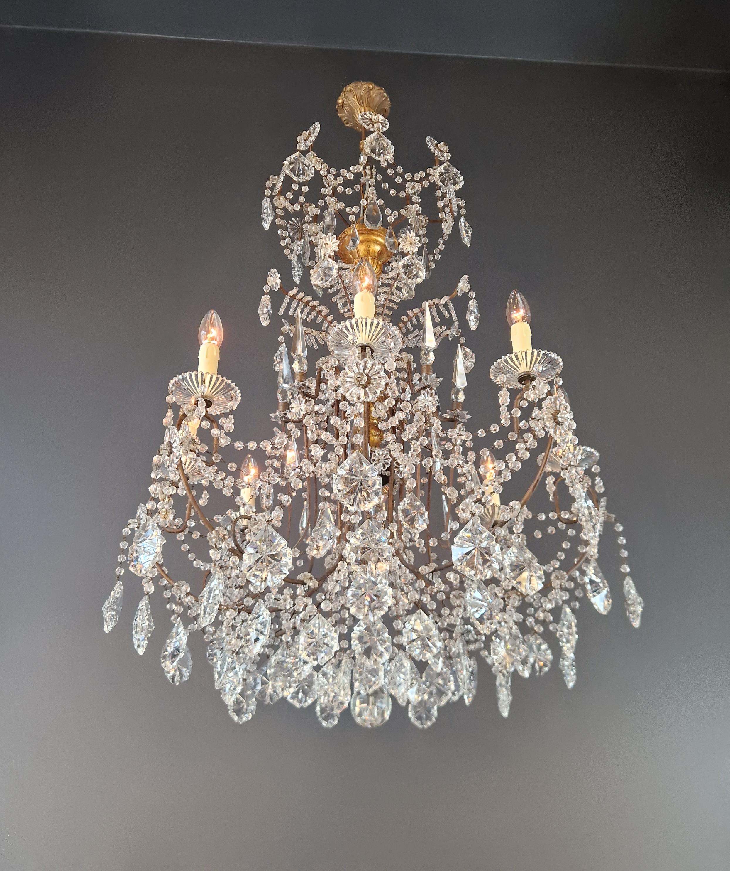 Brass Crystal Chandelier Antique Ceiling Lamp Lustre Art Nouveau Lamp For Sale 1