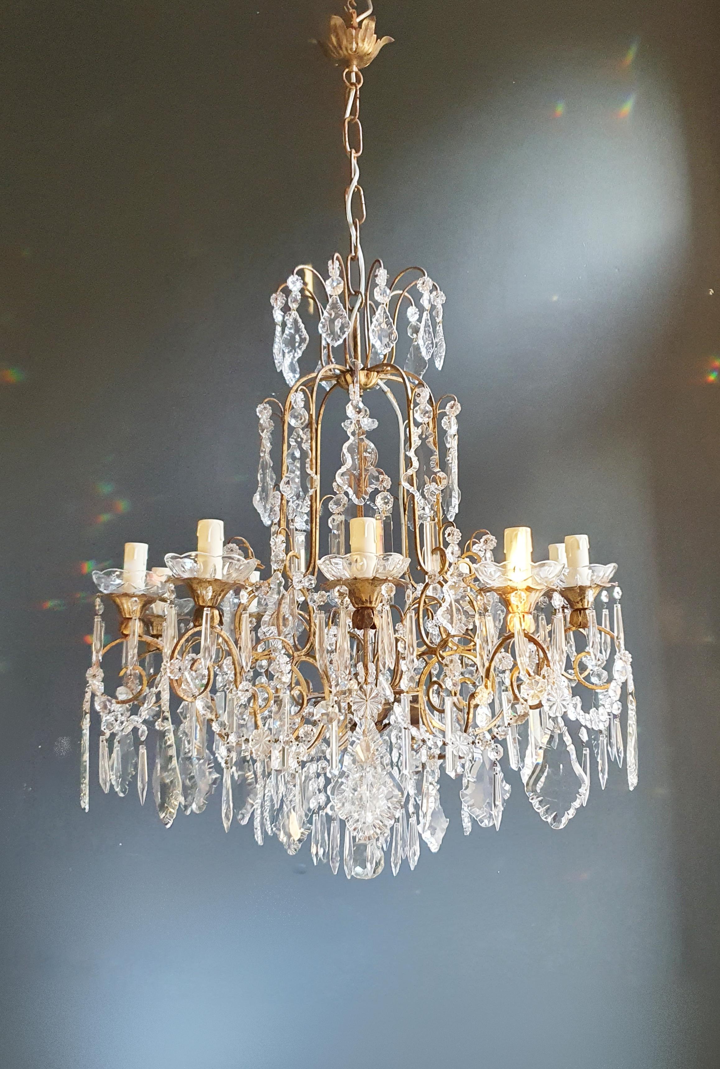 Brass Crystal Chandelier Antique Ceiling Lamp Lustre Art Nouveau Lamp For Sale 1