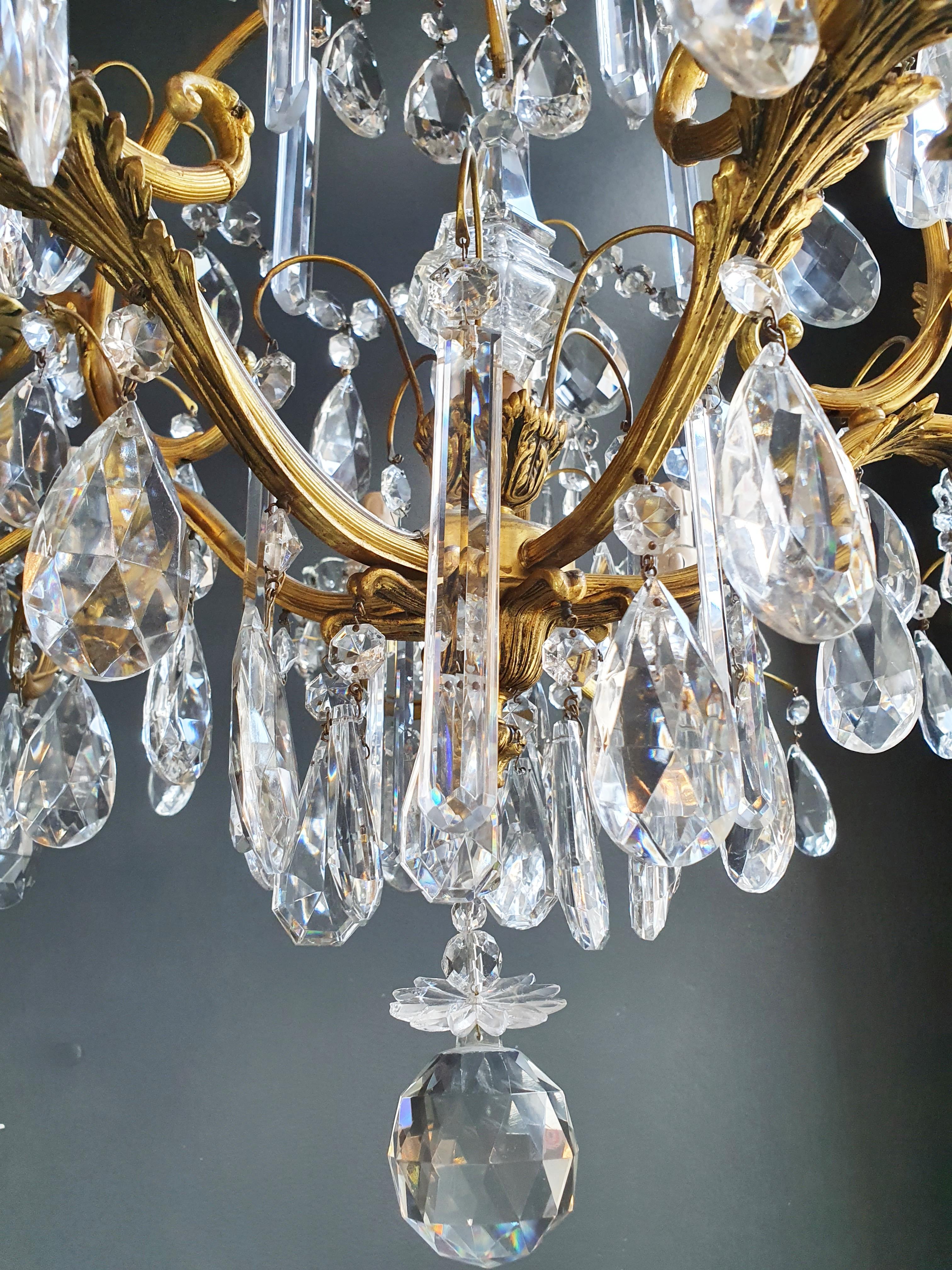 Brass Crystal Chandelier Antique Ceiling Lamp Lustre Art Nouveau Lamp For Sale 2