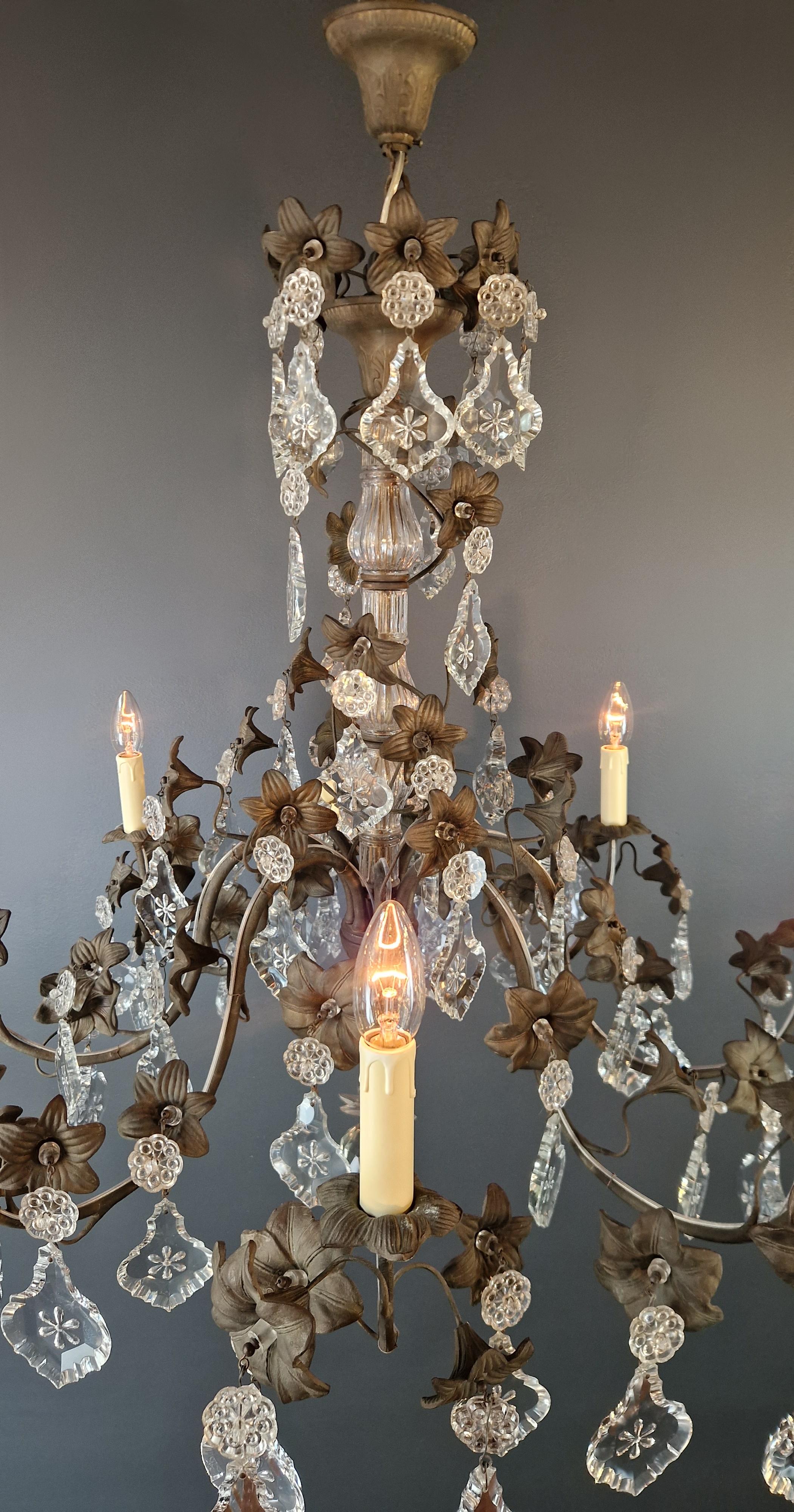 Brass Crystal Chandelier Antique Ceiling Lamp Lustre Art Nouveau Lamp  For Sale 2