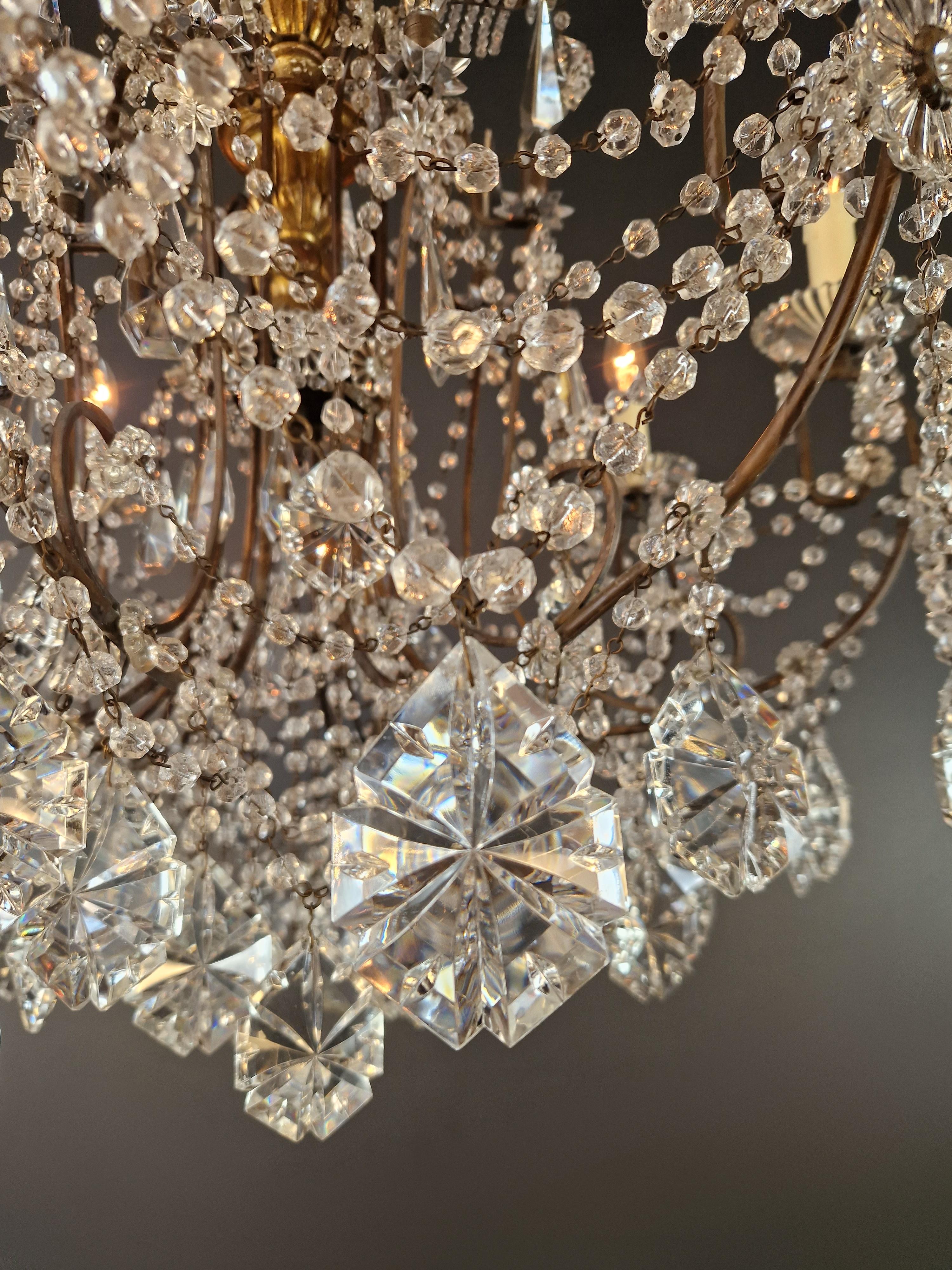 Brass Crystal Chandelier Antique Ceiling Lamp Lustre Art Nouveau Lamp For Sale 2