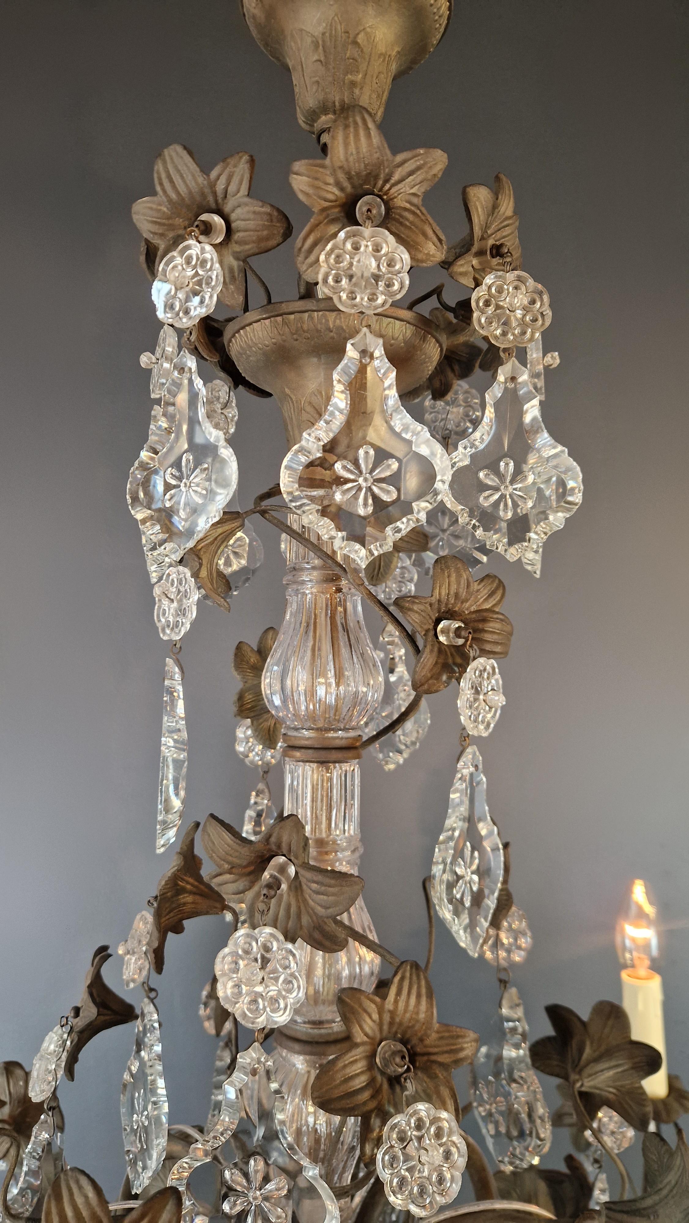 Brass Crystal Chandelier Antique Ceiling Lamp Lustre Art Nouveau Lamp  For Sale 3