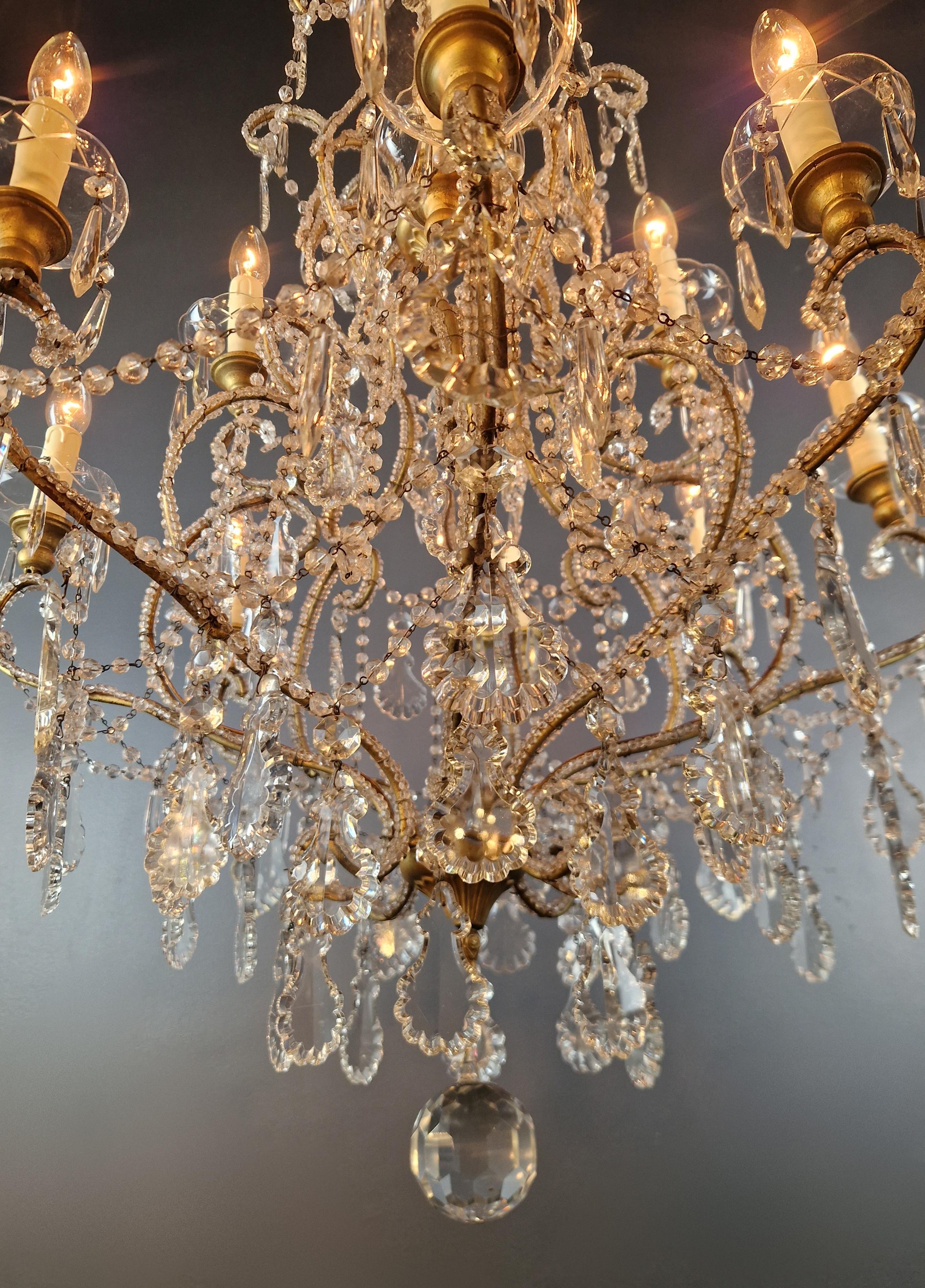 Brass Crystal Chandelier Antique Ceiling Lamp Lustre Art Nouveau Lamp For Sale 2
