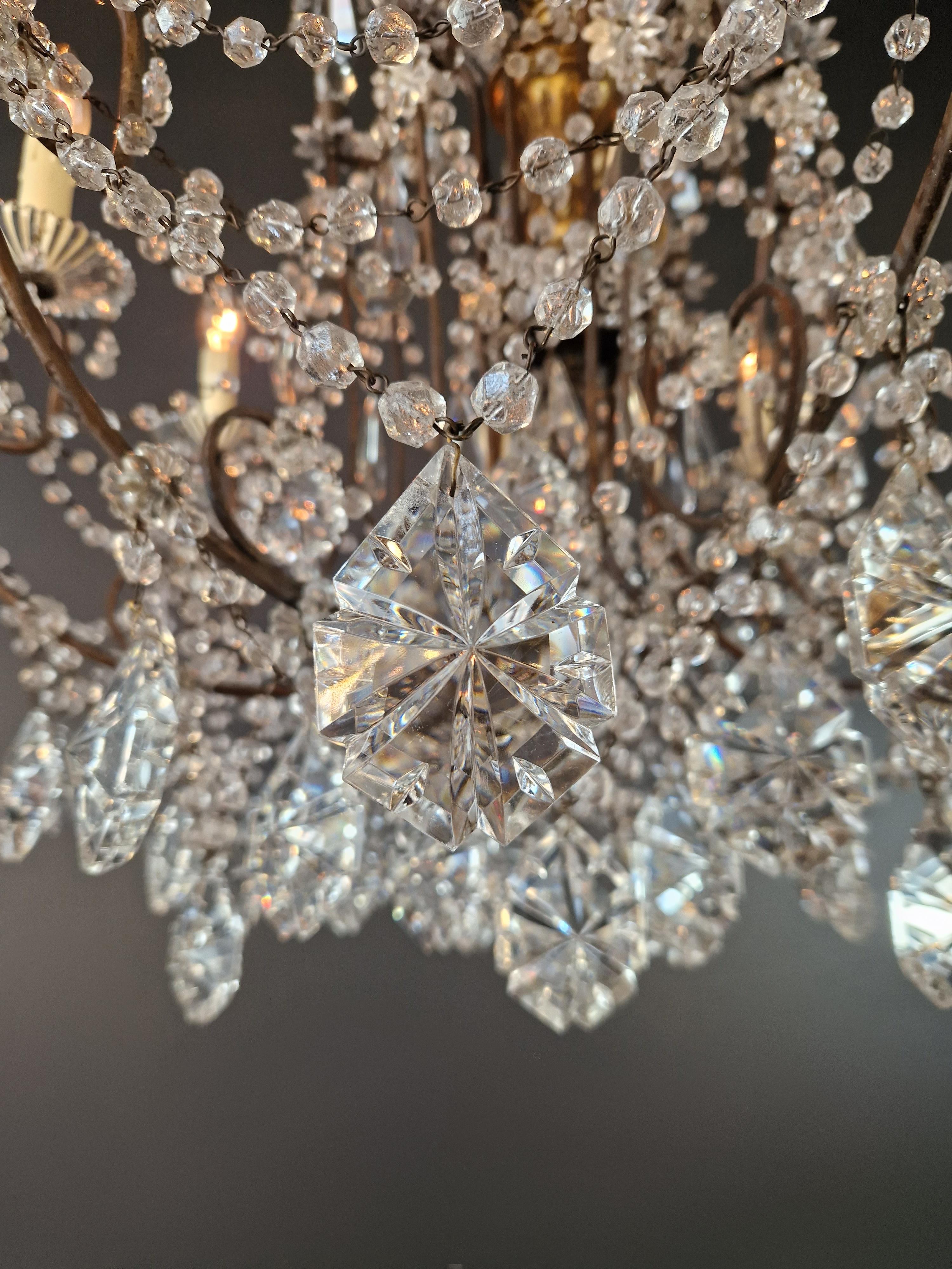 Brass Crystal Chandelier Antique Ceiling Lamp Lustre Art Nouveau Lamp For Sale 3