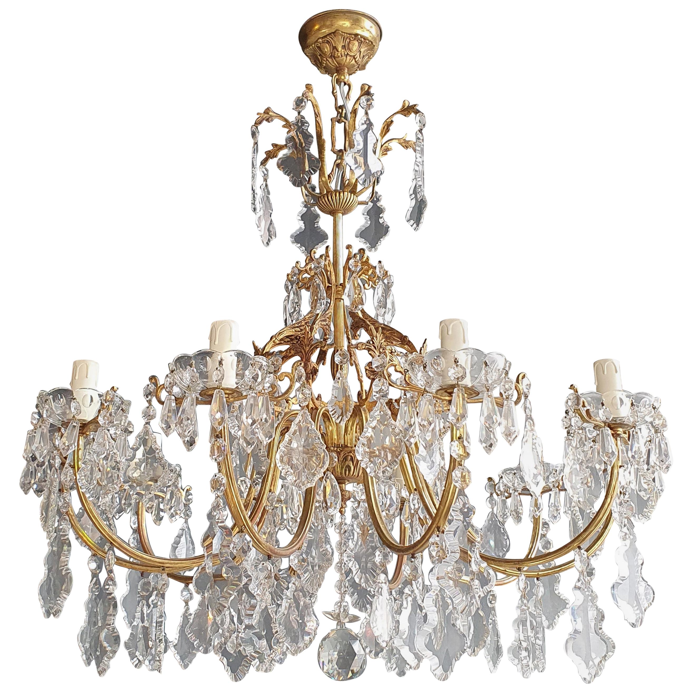 Brass Crystal Chandelier Antique Ceiling Lamp Lustre Art Nouveau Lamp