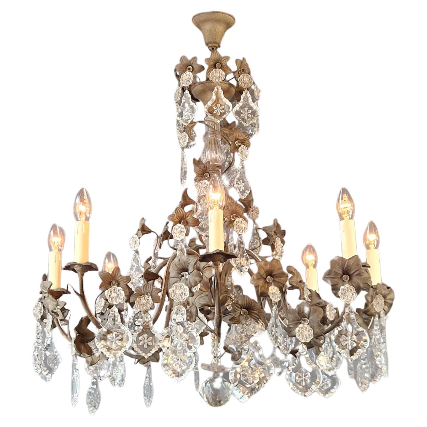 Brass Crystal Chandelier Antique Ceiling Lamp Lustre Art Nouveau Lamp  For Sale