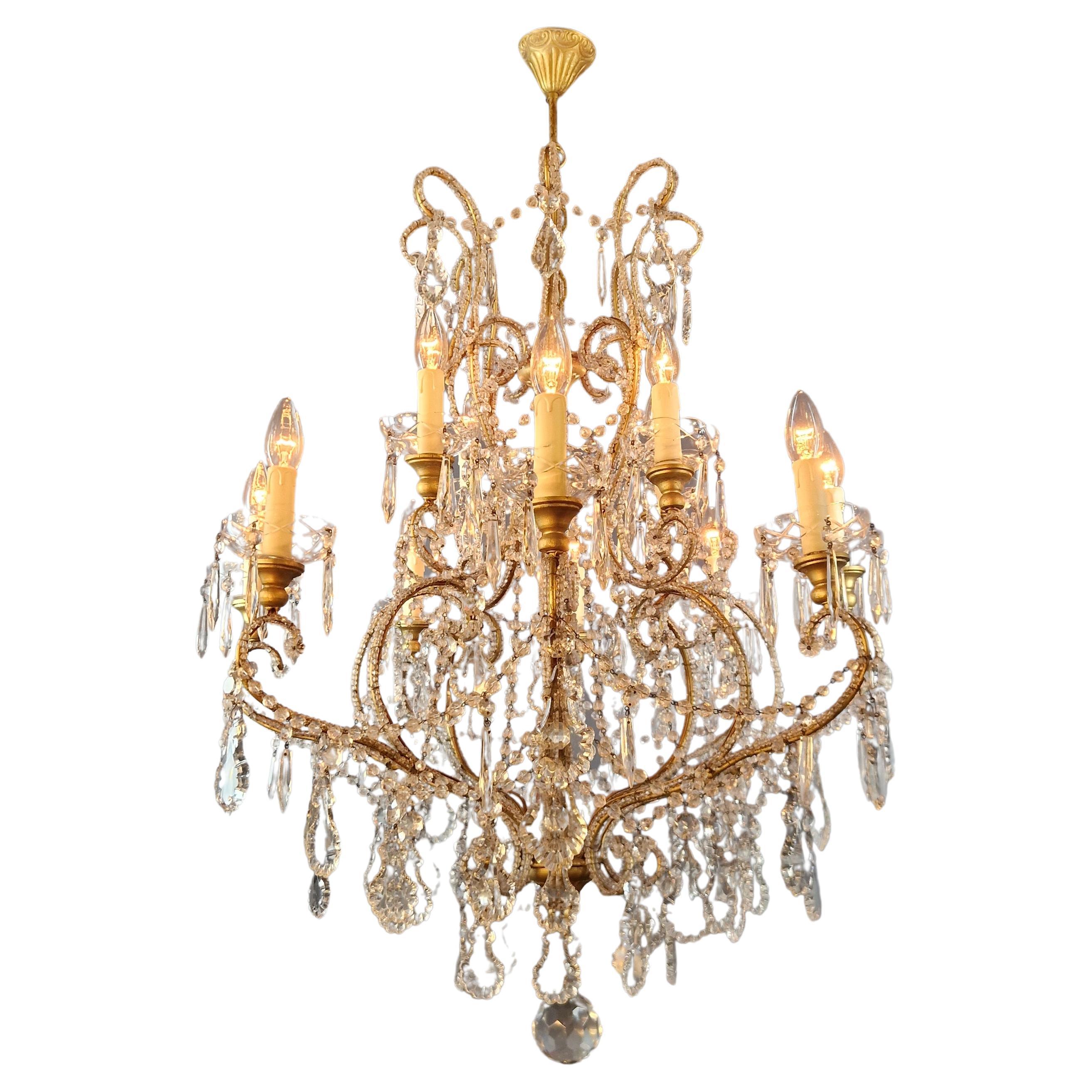 Brass Crystal Chandelier Antique Ceiling Lamp Lustre Art Nouveau Lamp For Sale