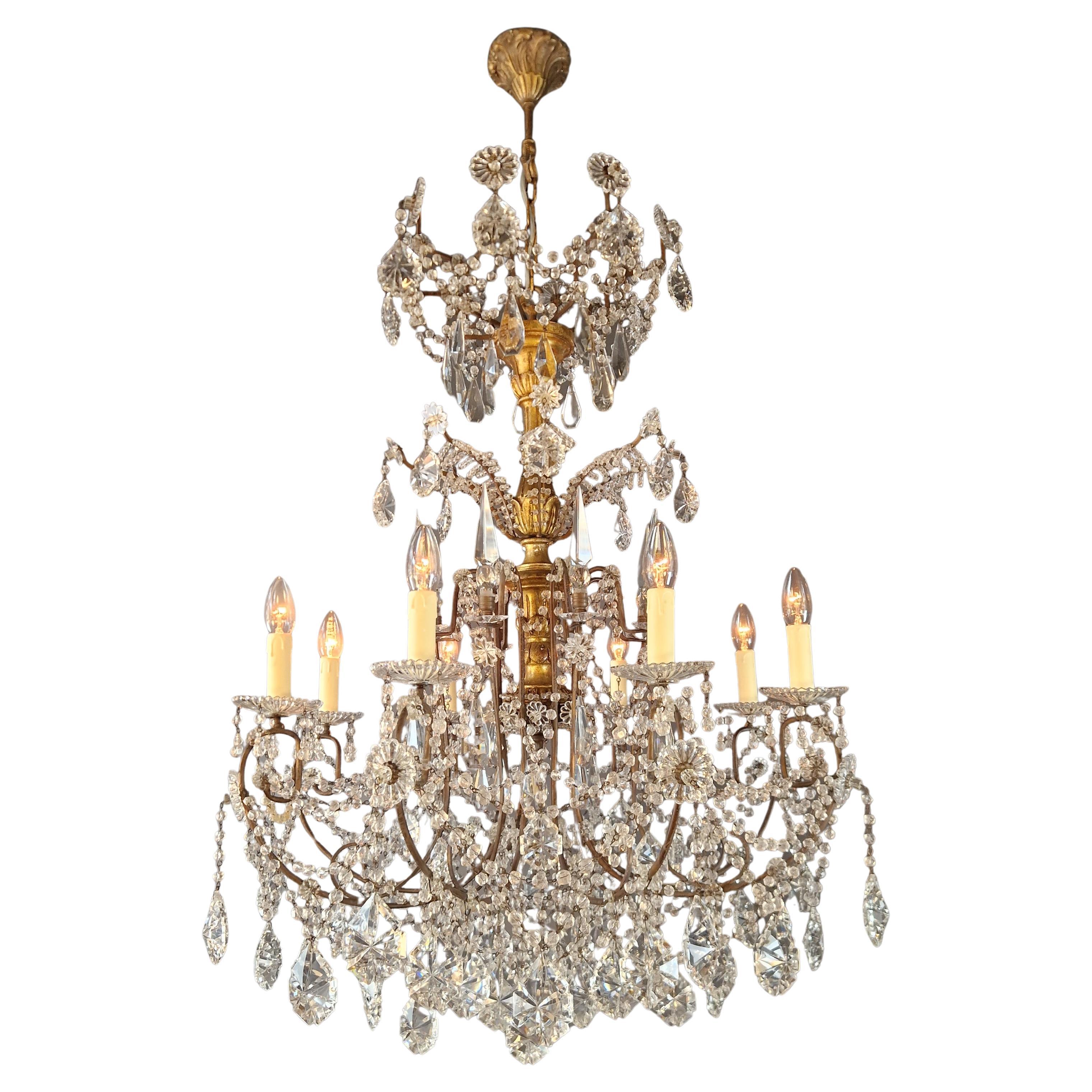 Brass Crystal Chandelier Antique Ceiling Lamp Lustre Art Nouveau Lamp For Sale