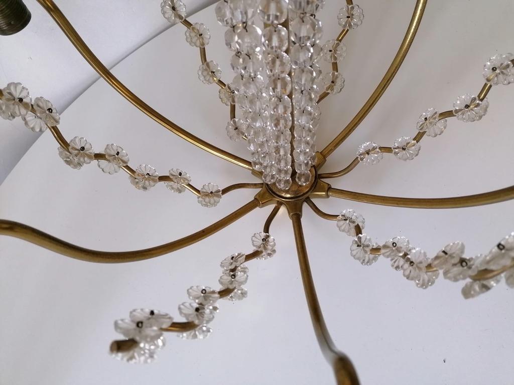 Mid-Century Modern Brass Crystal Chandelier by J.L Lobmeyr For Sale