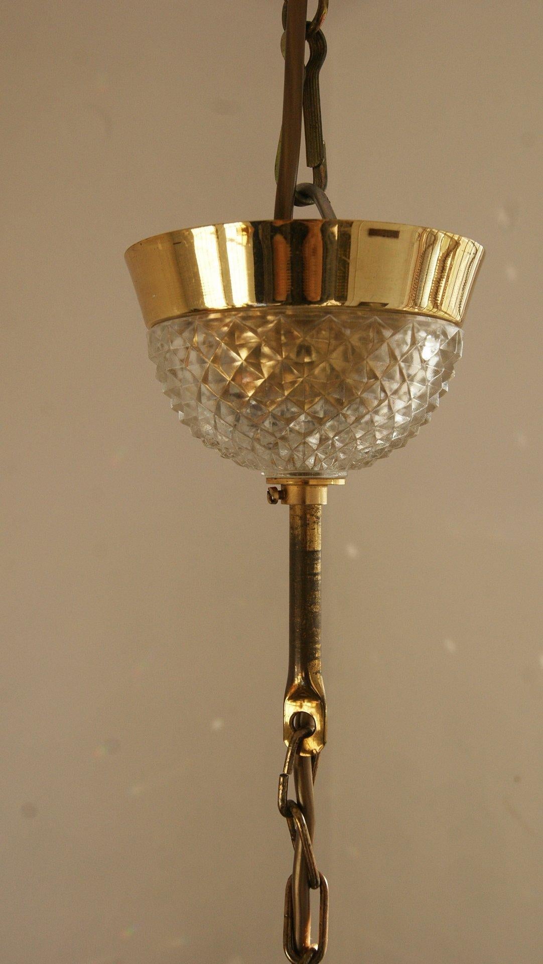 Ottone Lampada da soffitto in ottone e vetro di cristallo di Christoph Palme per Palwa in vendita