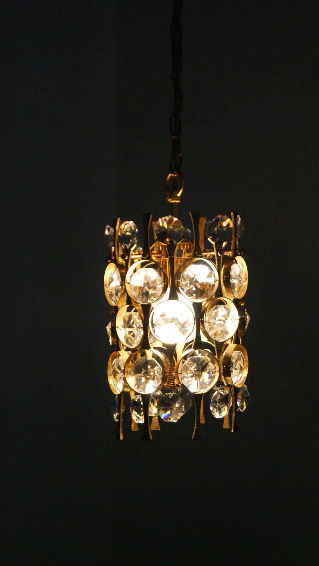 Lampada da soffitto in ottone e vetro di cristallo di Christoph Palme per Palwa in vendita 1