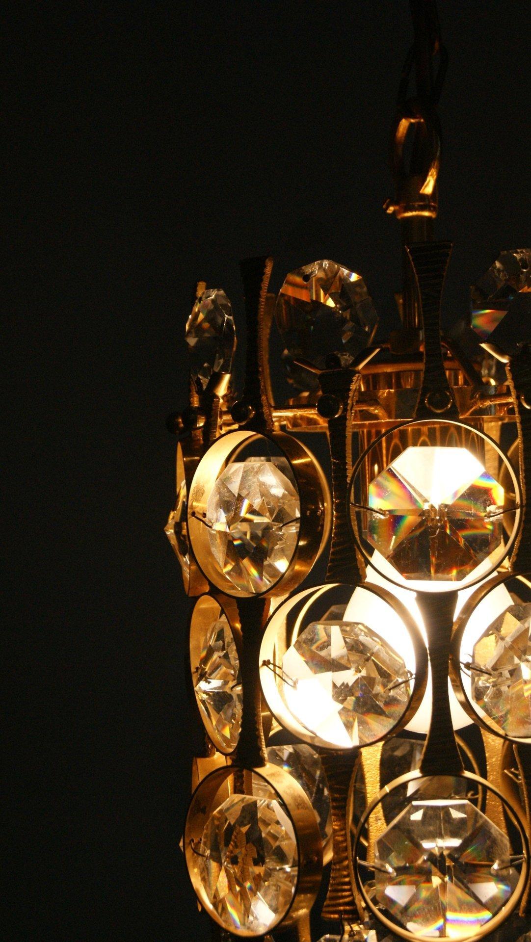 Lampada da soffitto in ottone e vetro di cristallo di Christoph Palme per Palwa in vendita 2