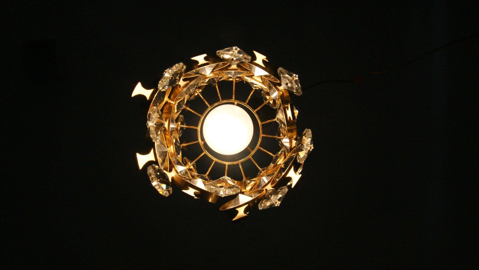 Lampada da soffitto in ottone e vetro di cristallo di Christoph Palme per Palwa in vendita 3