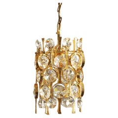 Brass & Crystal Glass Ceiling Lamp by Christoph Palme for Palwa
