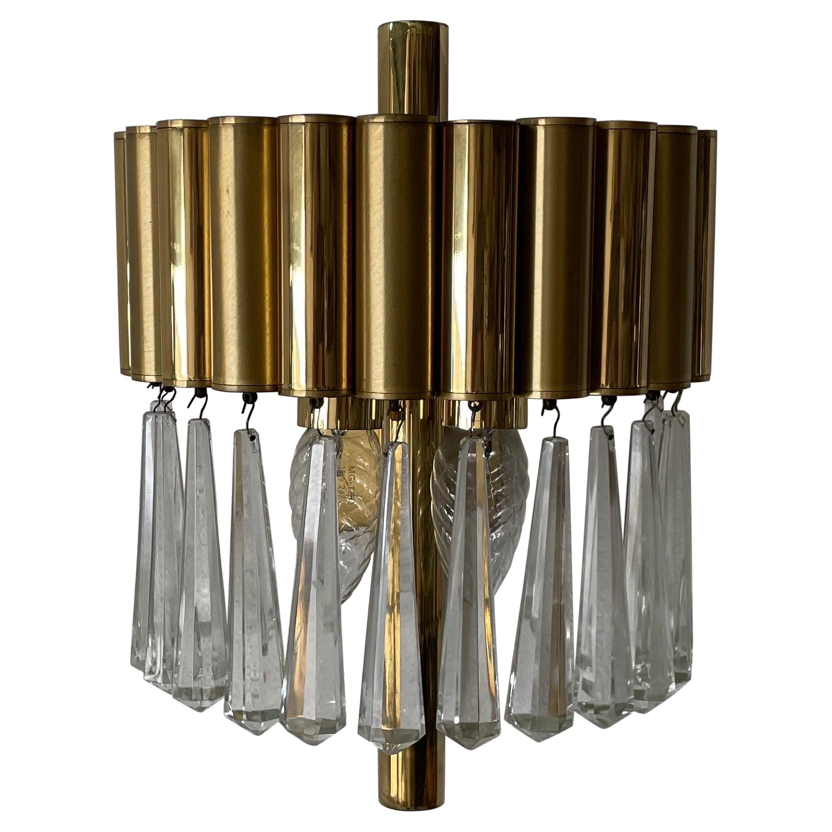 Brass 
Crystal Glass Lux Single Sconce, 1960s, Germany For Sale