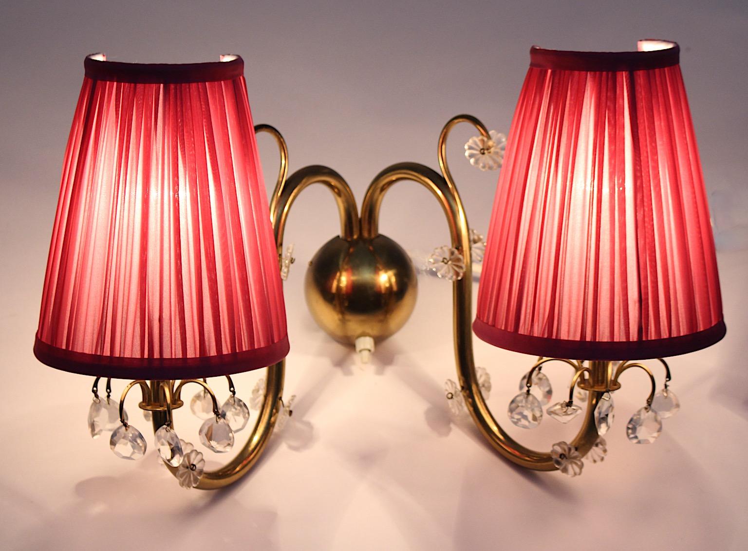 Brass Crystal Glass Pink Mid-Century Modern Pair of Sconce Lobmeyr, Vienna 1950s For Sale 6