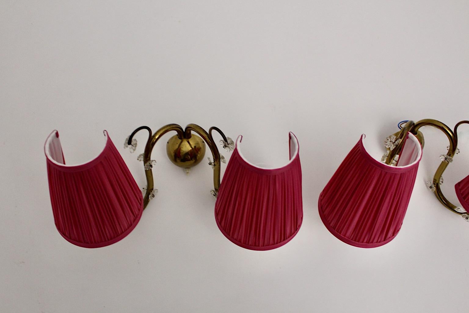 Brass Crystal Glass Pink Mid-Century Modern Pair of Sconce Lobmeyr, Vienna 1950s For Sale 11