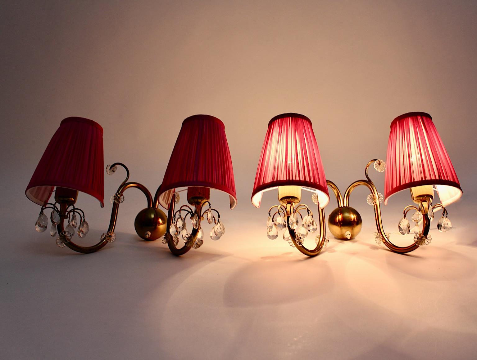 Brass Crystal Glass Pink Mid-Century Modern Pair of Sconce Lobmeyr, Vienna 1950s For Sale 12