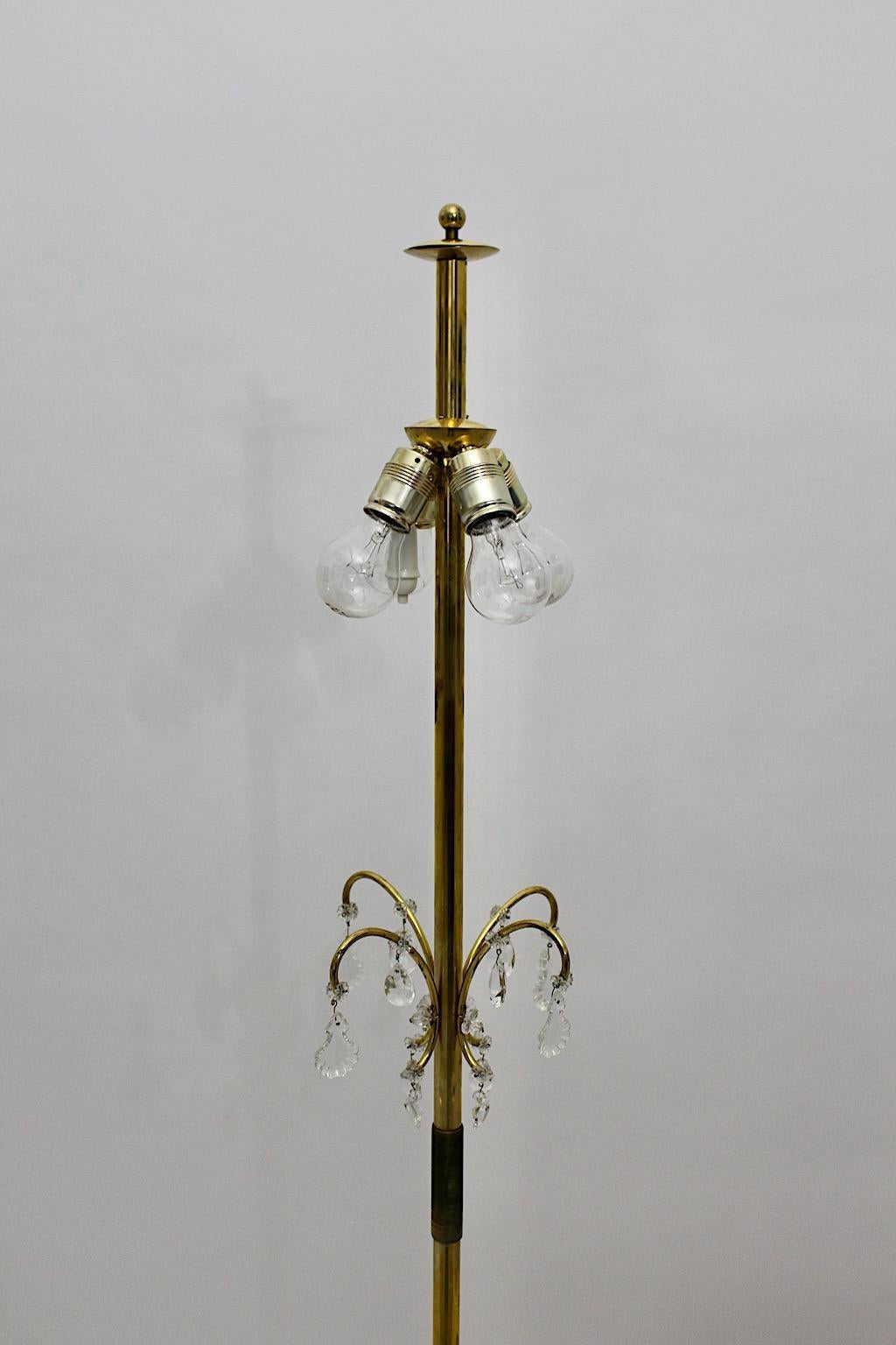 Brass Crystal Glass Vintage Mid-Century Modern Floor Lamp Lobmeyr, 1950, Vienna For Sale 9
