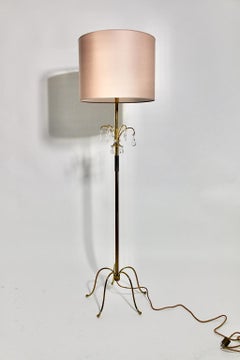 Brass Crystal Glass Vintage Mid-Century Modern Floor Lamp Lobmeyr, 1950, Vienna