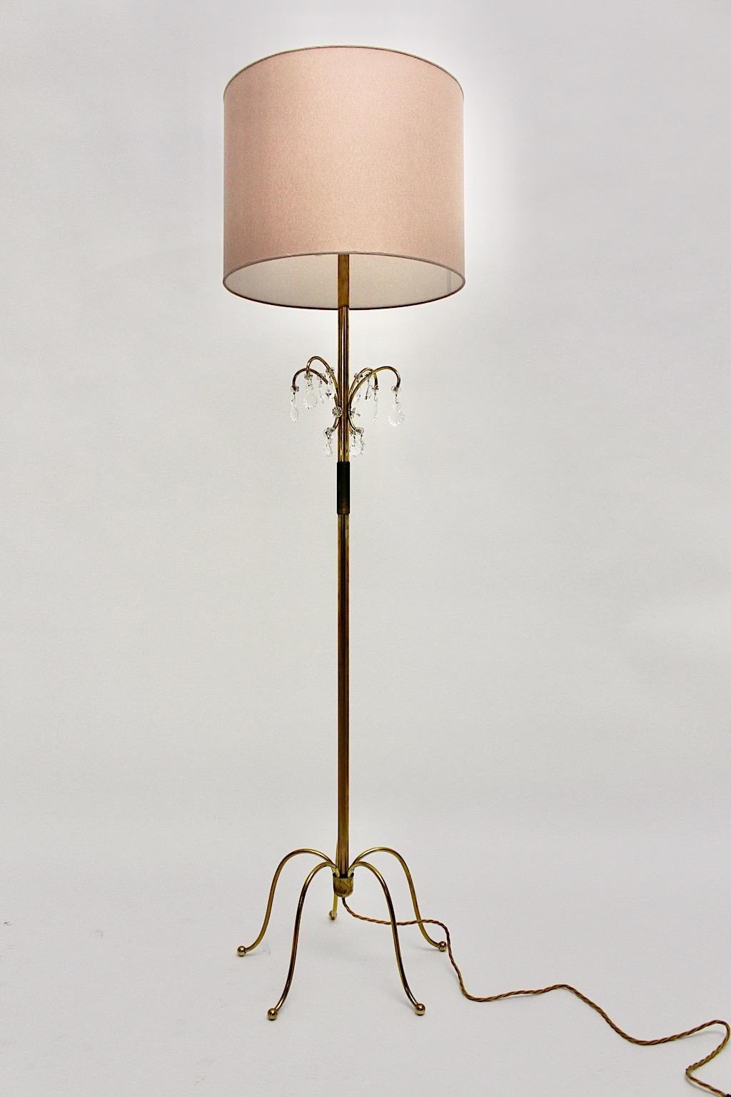 Austrian Brass Crystal Glass Vintage Mid-Century Modern Floor Lamp Lobmeyr, 1950, Vienna For Sale