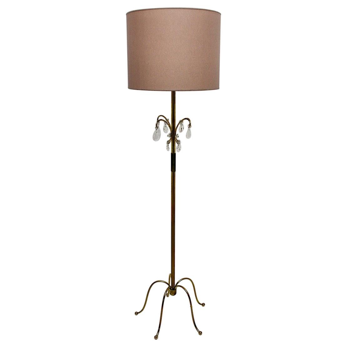 Lampada da terra Lobmeyr, 1950, Vienna, in ottone, cristallo, vetro, vintage, metà secolo.
