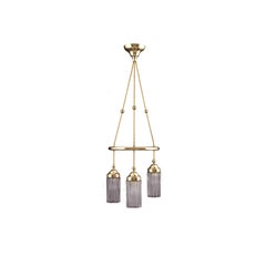 Brass Crystal Jugendstil Glass and Brass Chandelier, Re-Edition