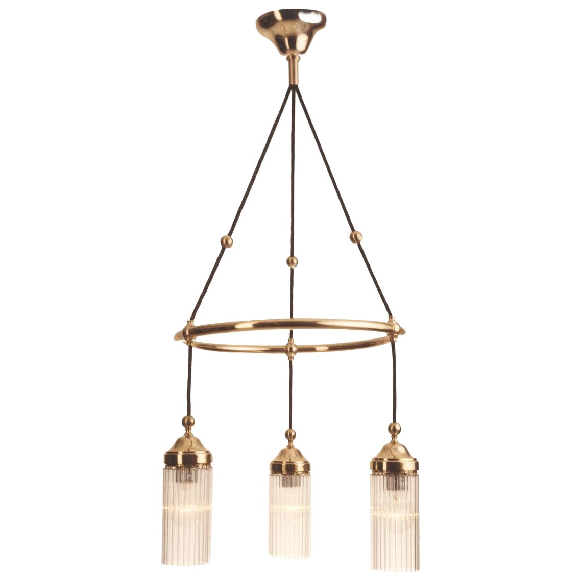 Brass Crystal Jugendstil Glass and Brass Chandelier, Re-Edition