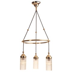 Brass Crystal Jugendstil Glass and Brass Chandelier, Re-Edition