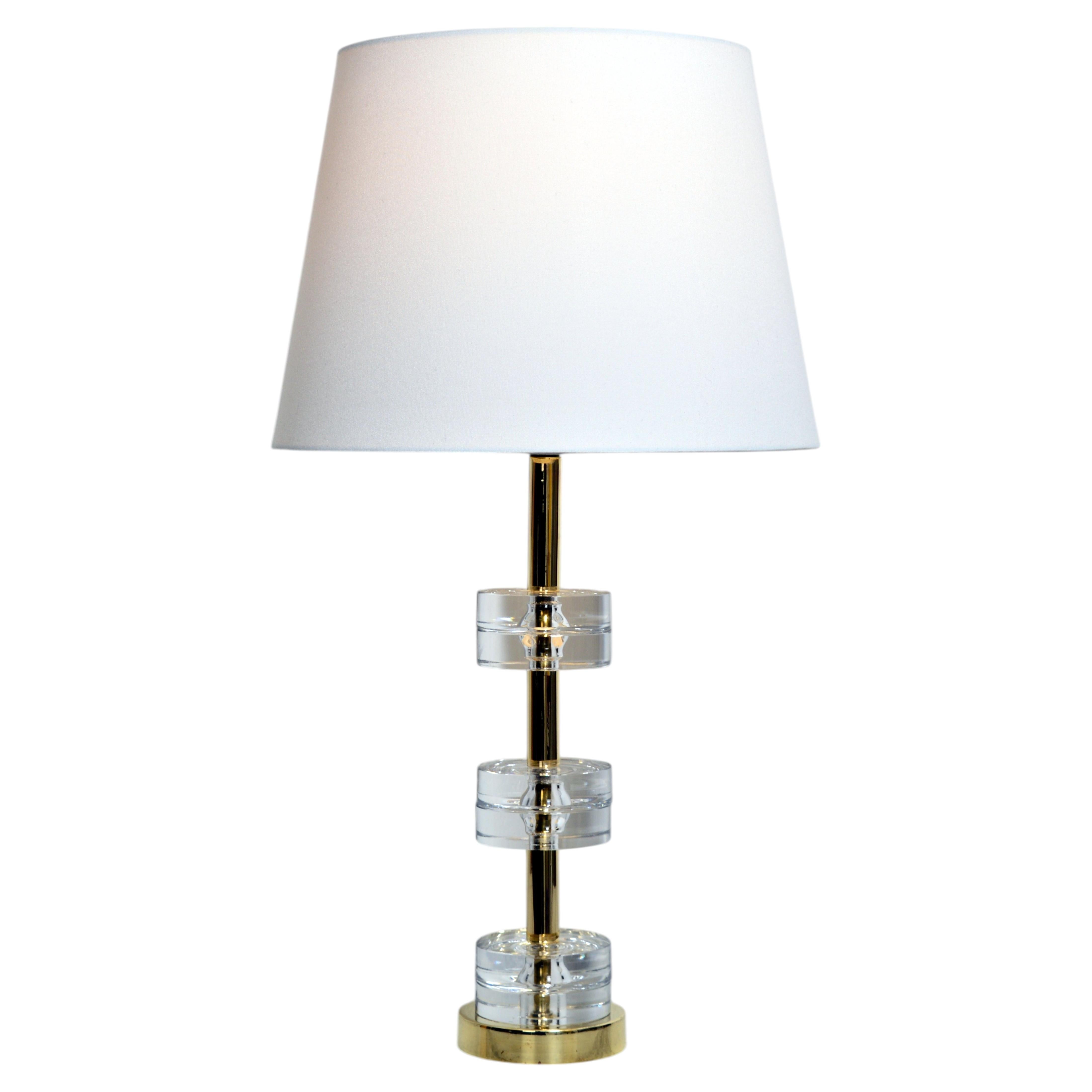 Brass & Crystal Table Lamp by Carl Fagerlund for Orrefors, Sweden For Sale