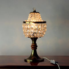 Brass & Crystal Table Lamp, Czechoslovakia 1970s