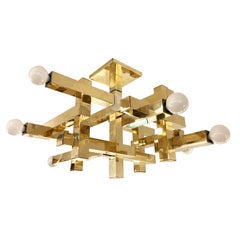 Brass Cubic Gaetano Sciolari Chandelier, Italy, 1960s