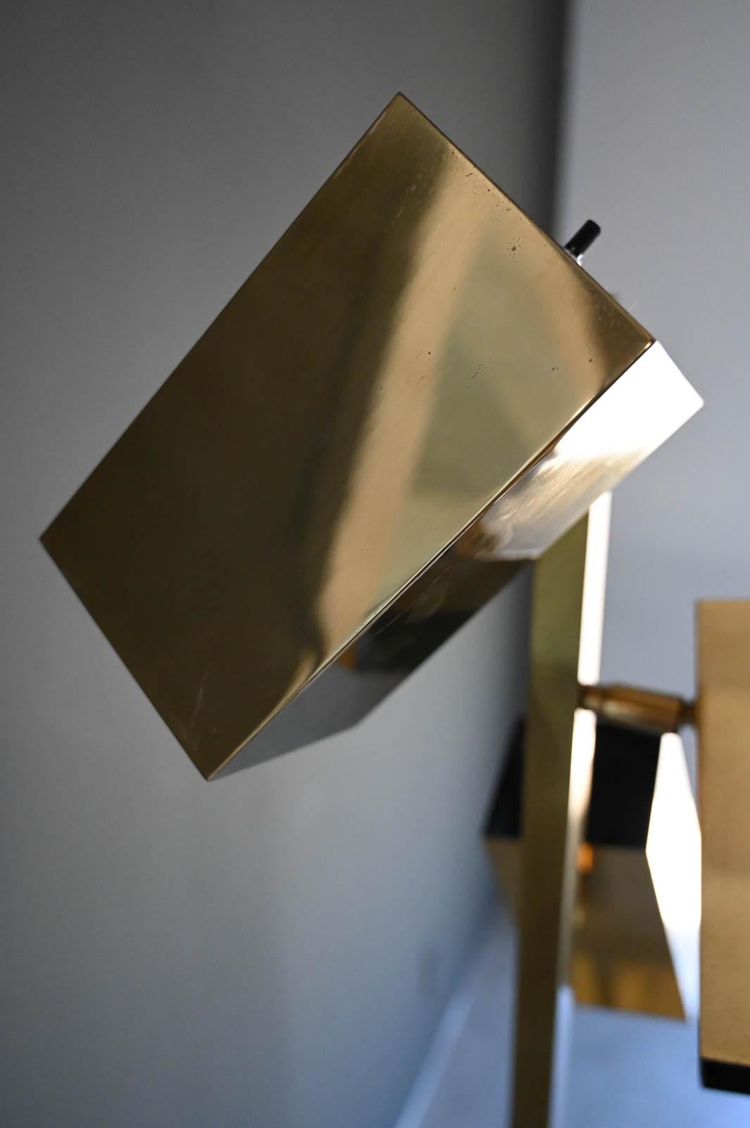 Brass Cubist Floor Lamp by Robert Sonneman for Koch & Lowy, ca. 1970 5