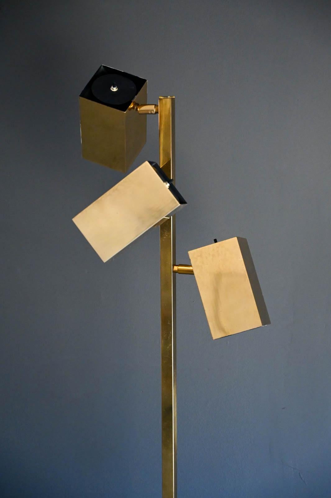Mid-Century Modern Brass Cubist Floor Lamp by Robert Sonneman for Koch & Lowy, ca. 1970