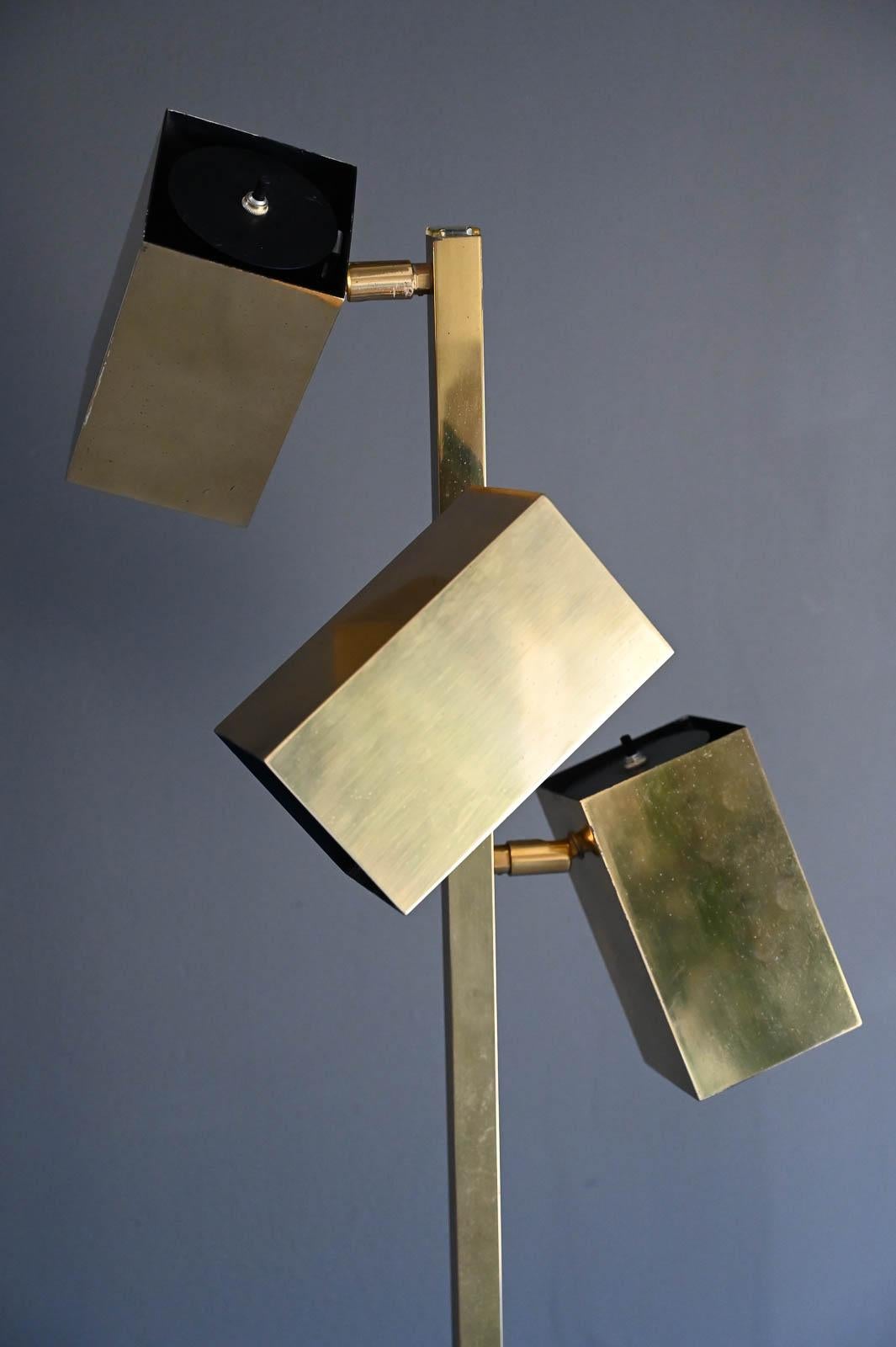 American Brass Cubist Floor Lamp by Robert Sonneman for Koch & Lowy, ca. 1970