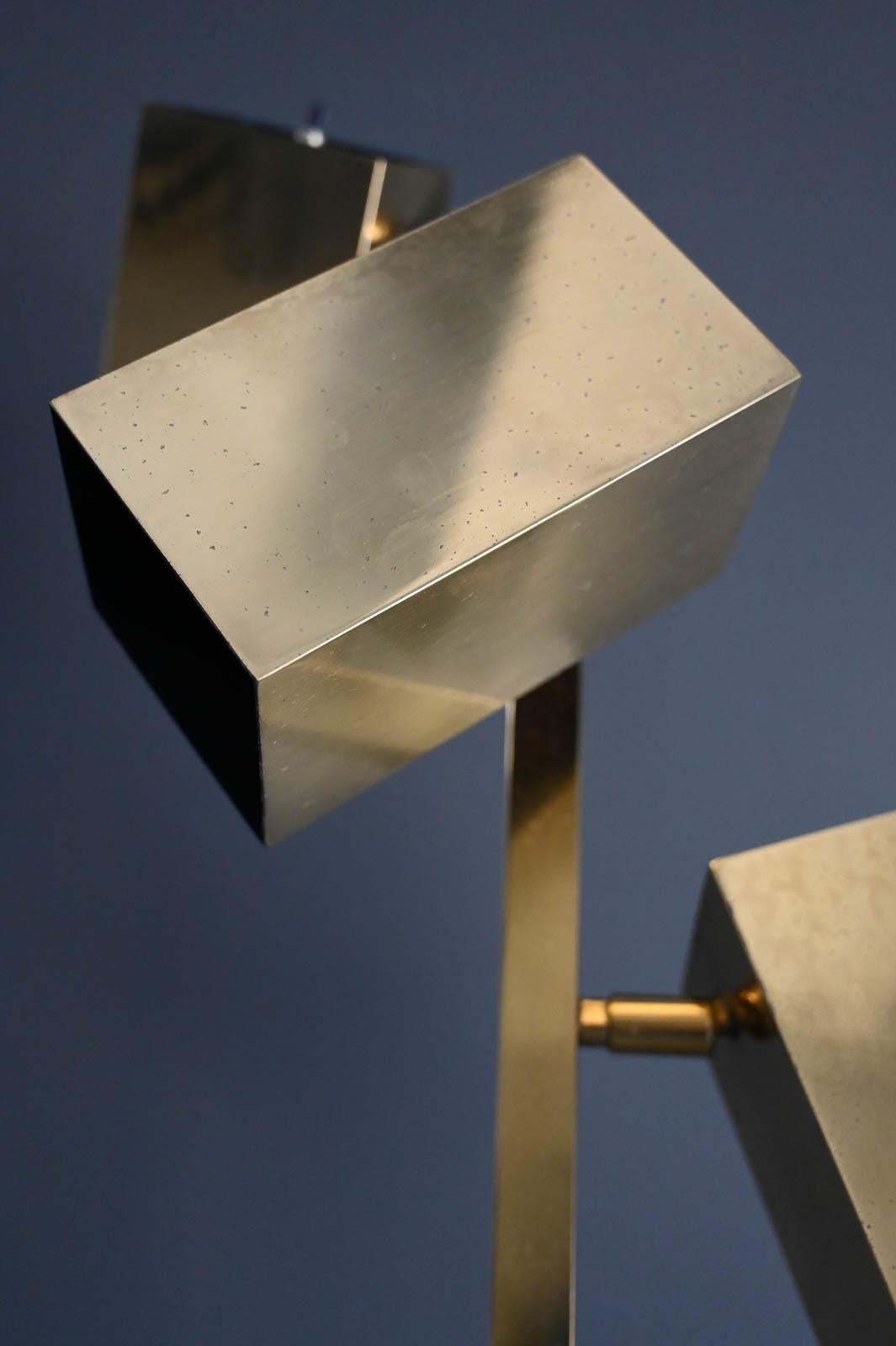 Brass Cubist Floor Lamp by Robert Sonneman for Koch & Lowy, ca. 1970 2