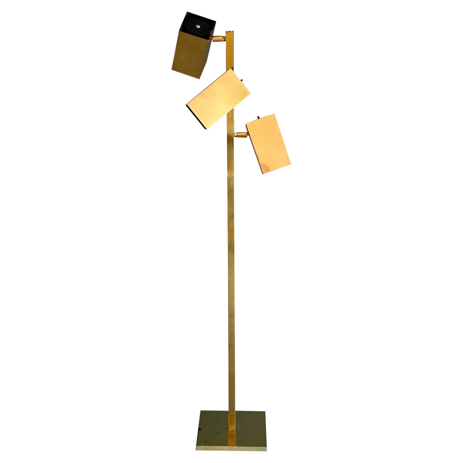 Brass Cubist Floor Lamp by Robert Sonneman for Koch & Lowy, ca. 1970