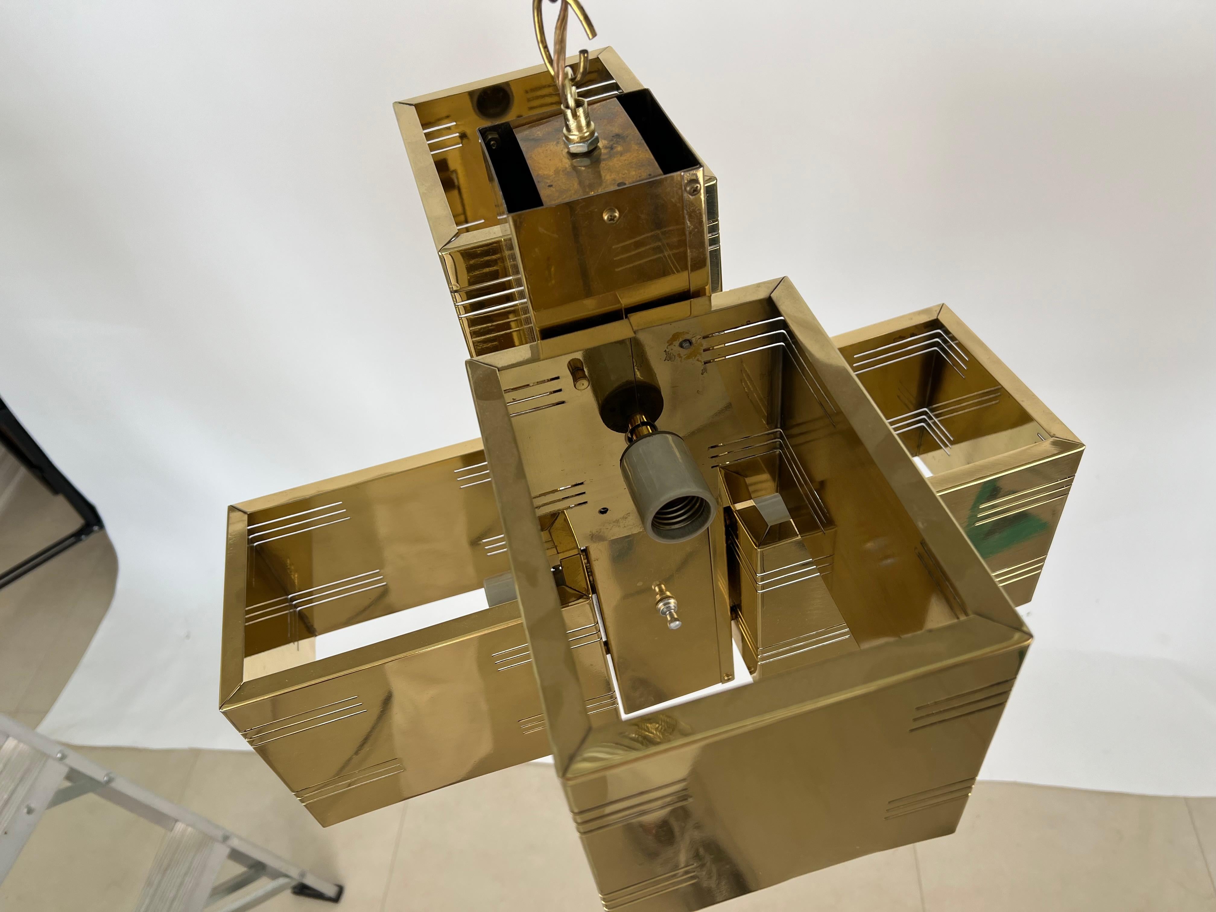 Brass Cubist or Brutalist Chandelier by Curtis Jere en vente 3