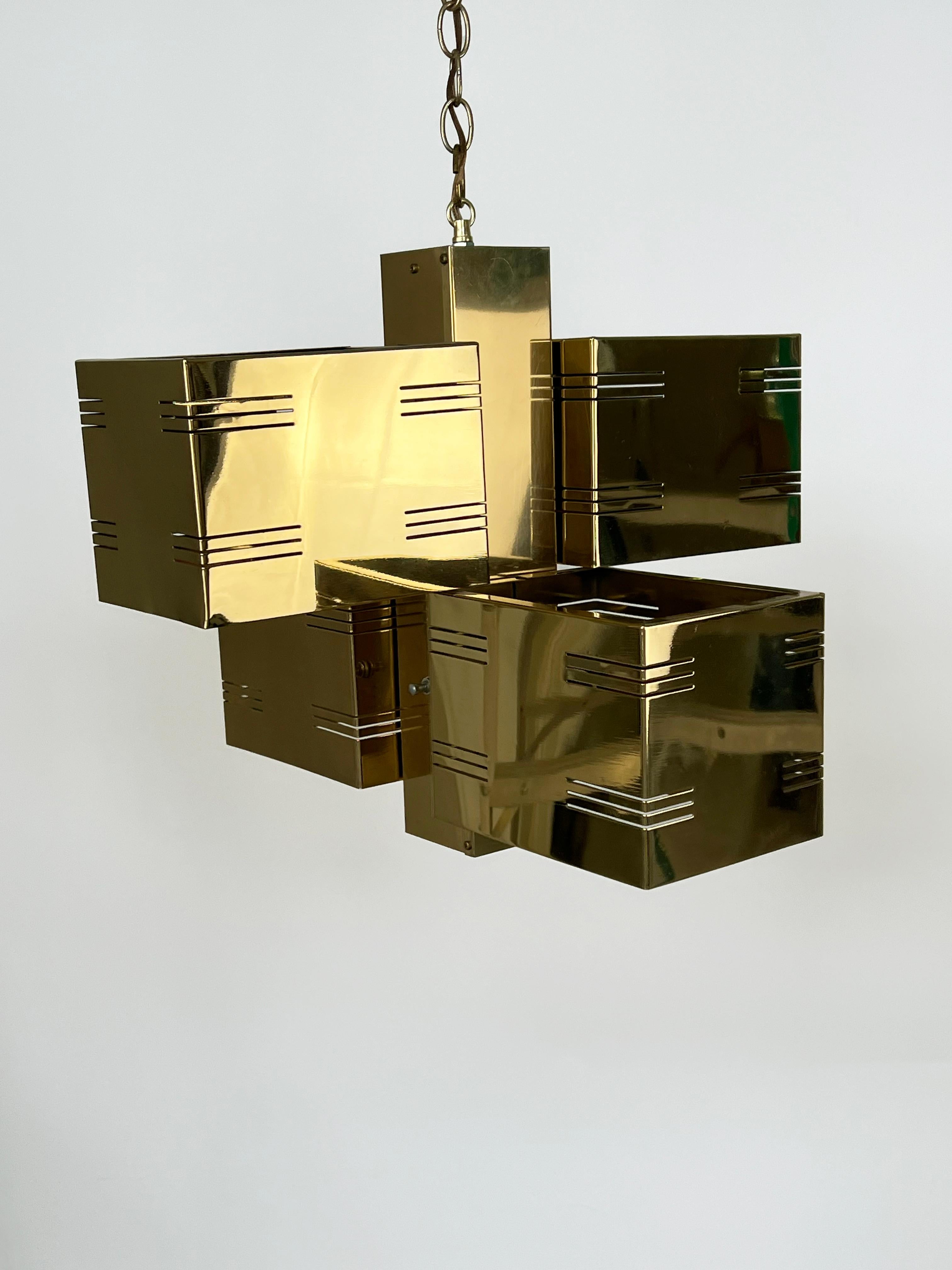 Recently restored Curtis Jere Pendant Light.  This cubist design makes a perfect architectural complement to a well designed modern or traditional room.  Pairs well with both antiques and modern styles. 