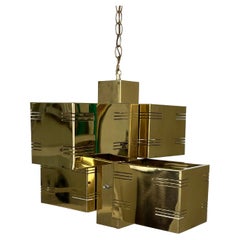 Brass Cubist or Brutalist Chandelier by Curtis Jere