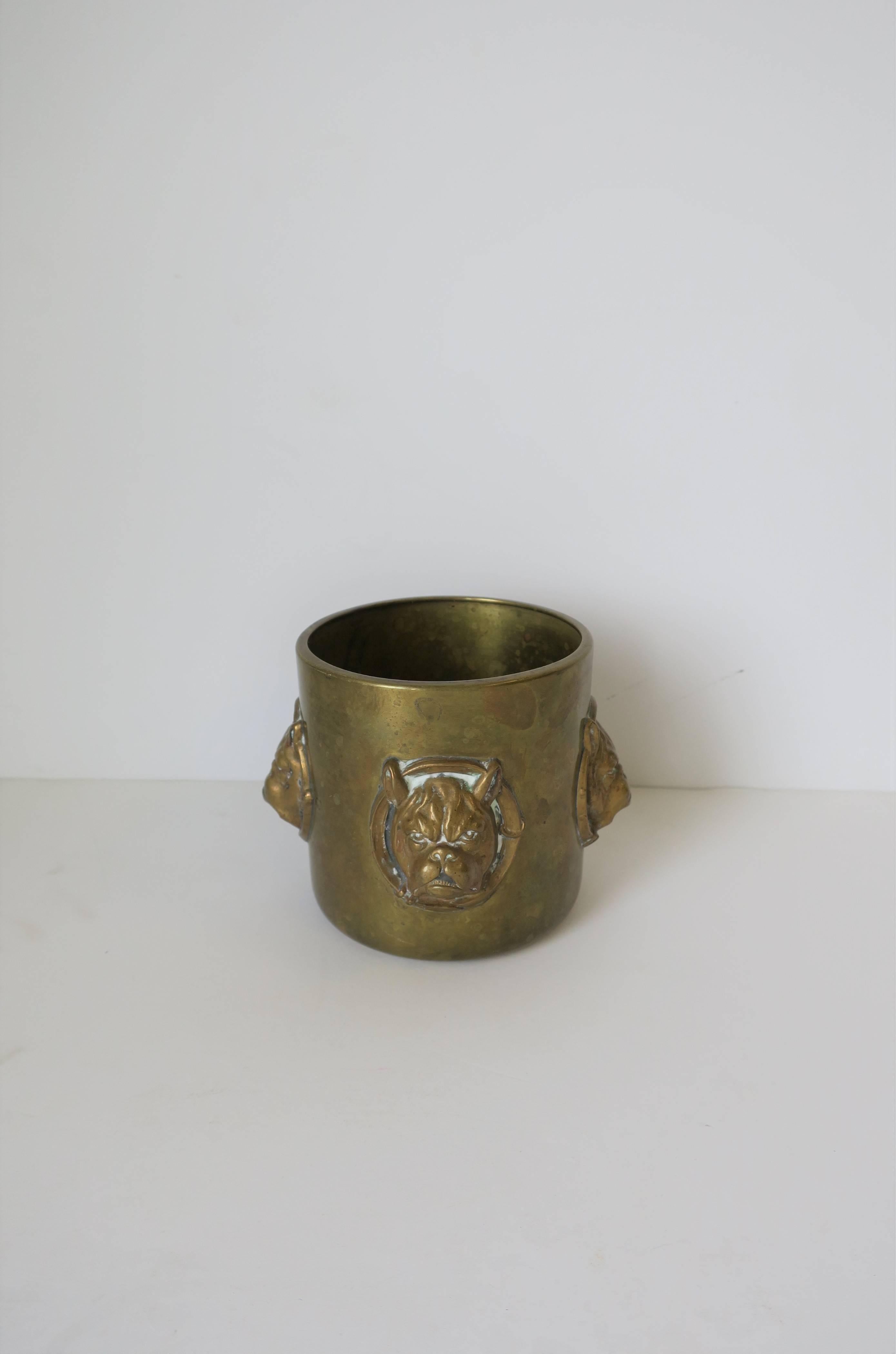 Brass Cup with Bulldog Face Sculpture In Good Condition In New York, NY