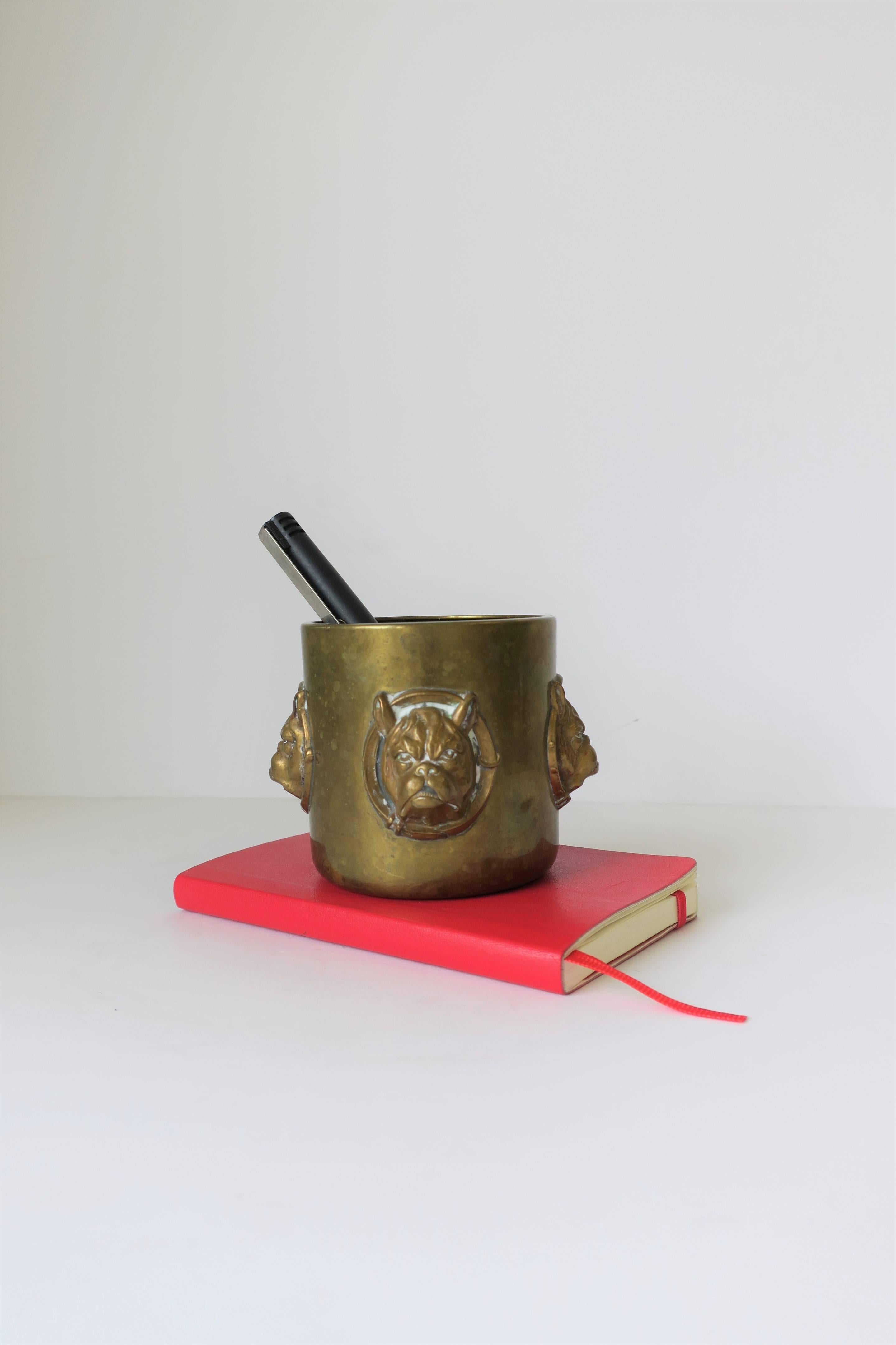 20th Century Brass Cup with Bulldog Face Sculpture