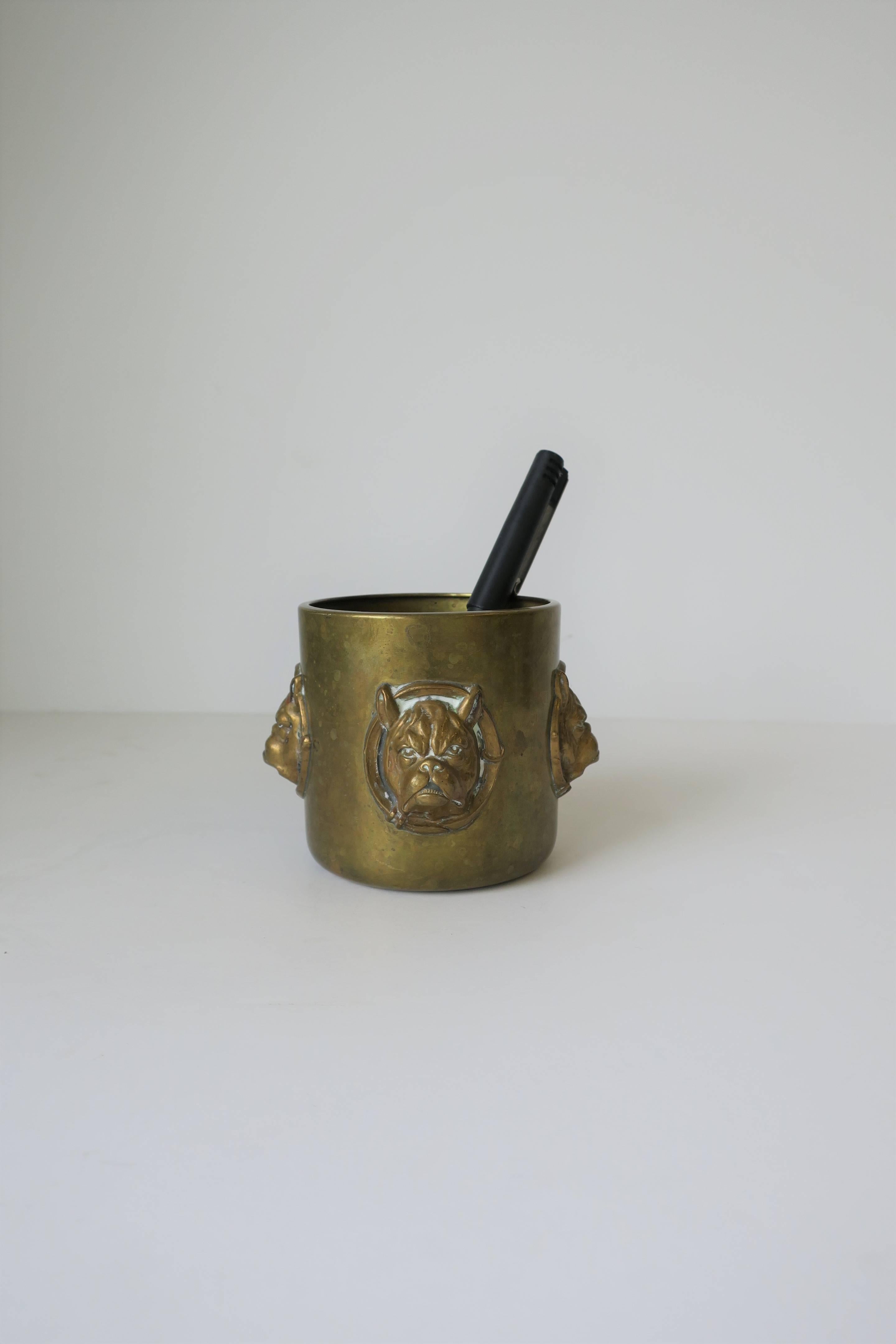 Brass Cup with Bulldog Face Sculpture 1