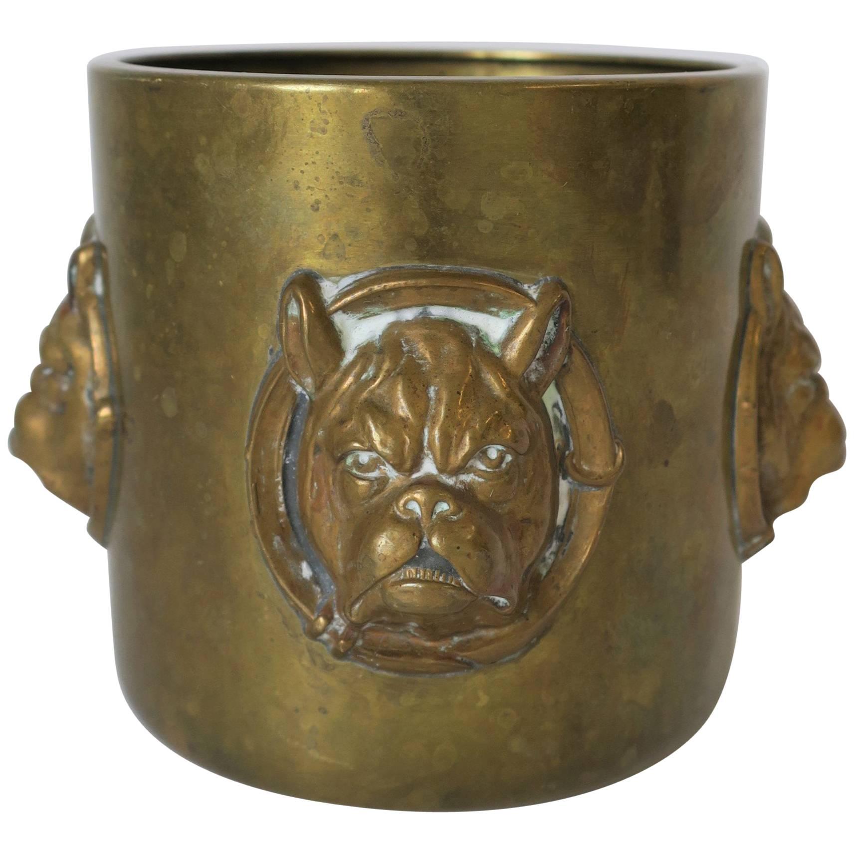 Brass Cup with Bulldog Face Sculpture
