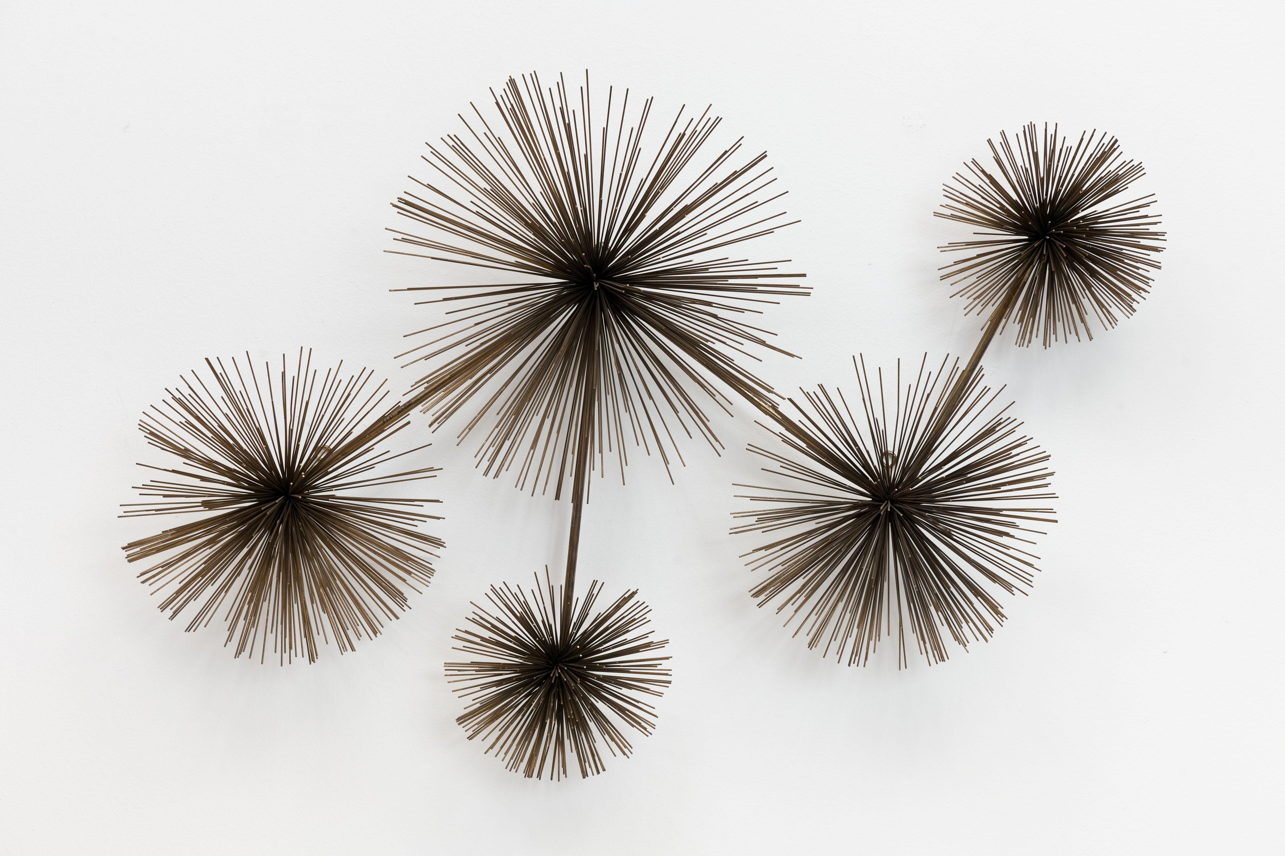 Mid-Century Modern Brass Curtis Jere 'Pom Pom' Wall Sculpture, Fully Signed C. Jere, 1979