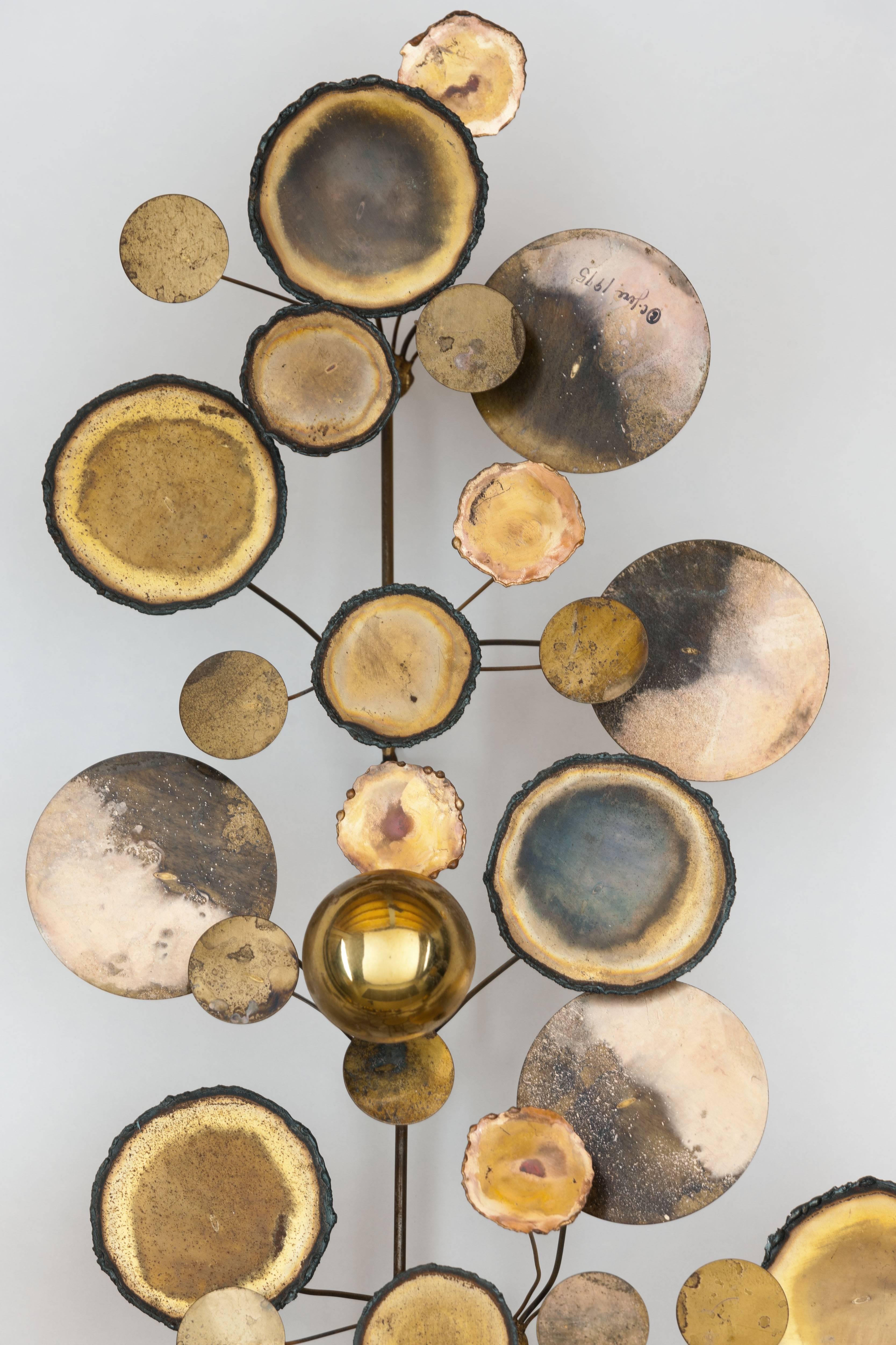 Brass Curtis Jere Raindrops Wall-Mounted Sculpture, C. Jere, 1975 3