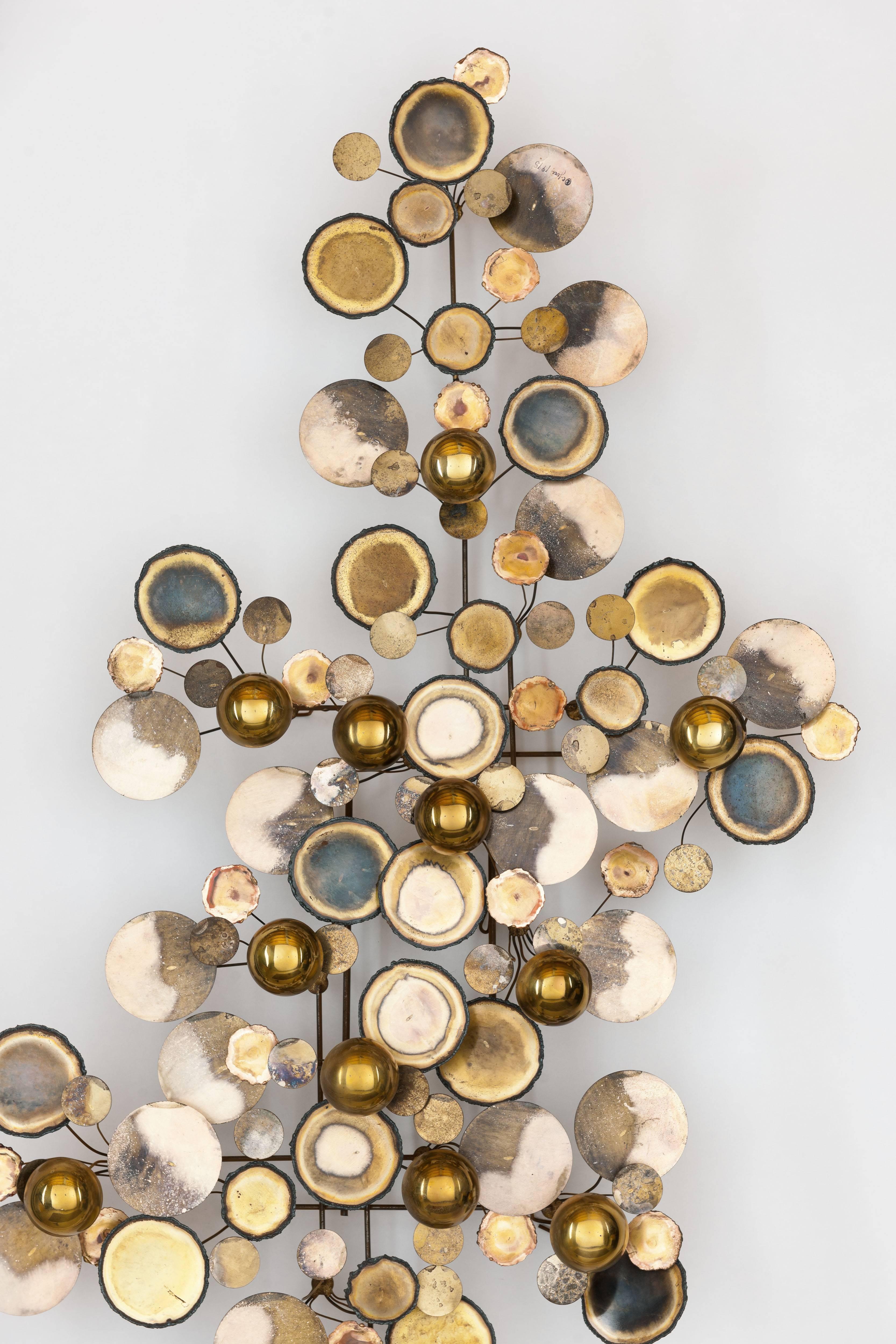 American Brass Curtis Jere Raindrops Wall-Mounted Sculpture, C. Jere, 1975