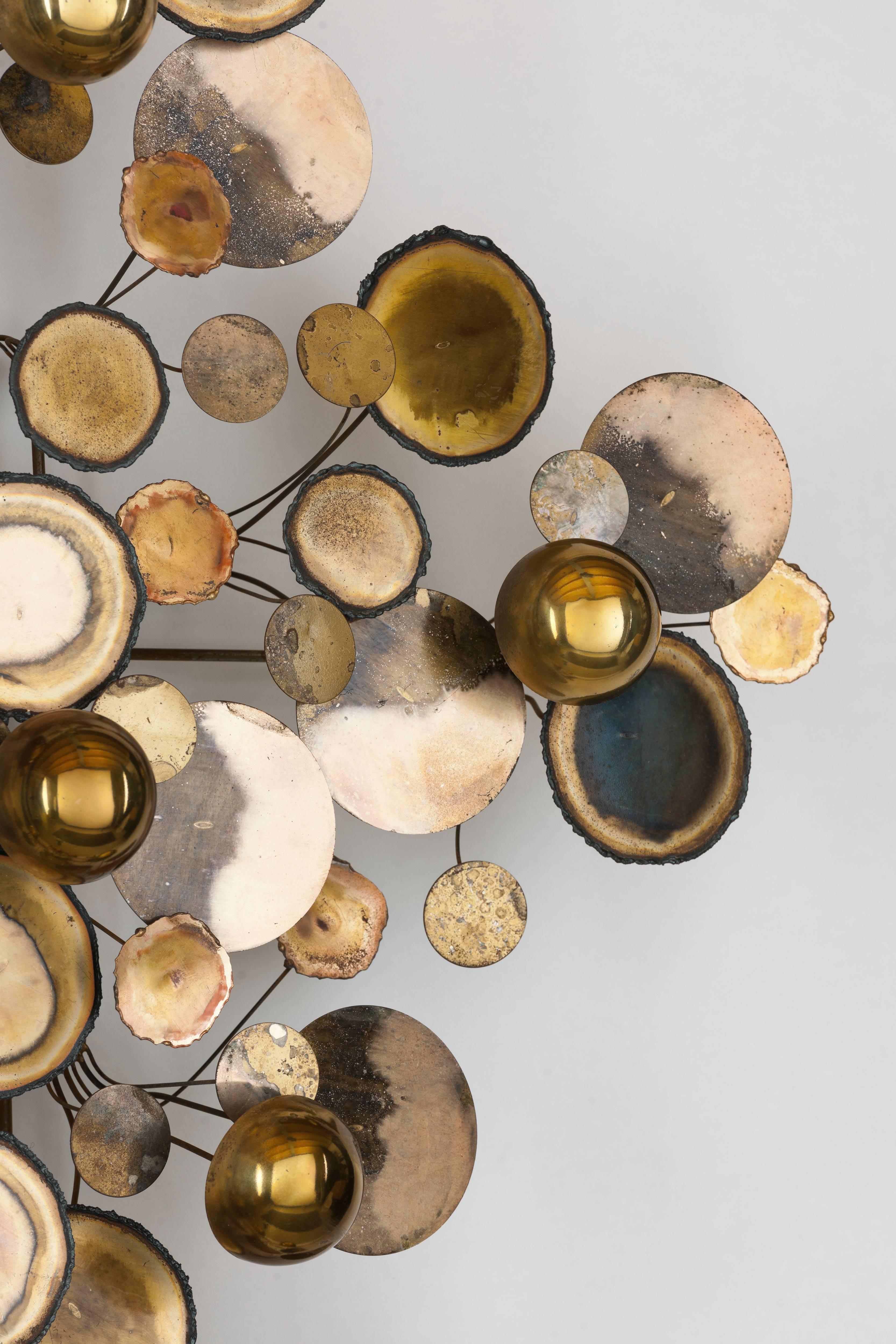 Mid-20th Century Brass Curtis Jere Raindrops Wall-Mounted Sculpture, C. Jere, 1975