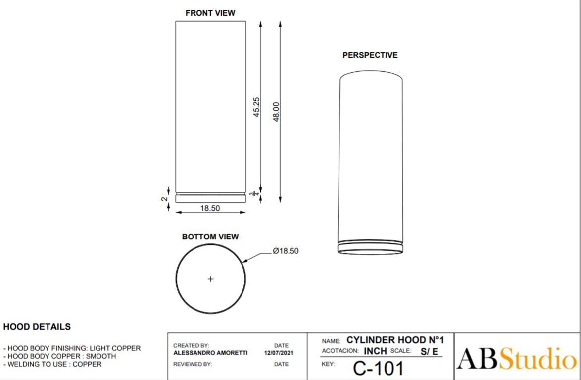 Contemporary Brass Cylinder Range Hood - OLIVIA 2.0 - Custom For Sale