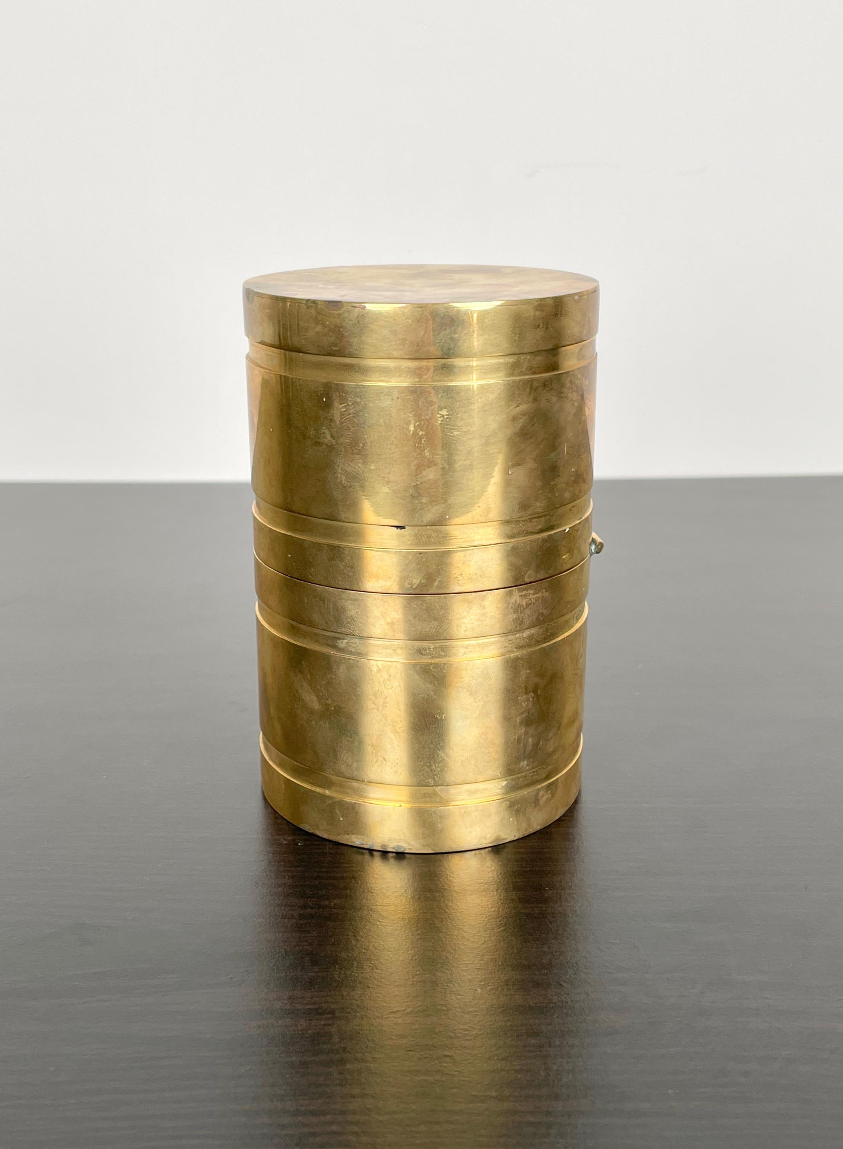 Brass Cylindric Table Desk Clock by Ferdinando Loffredo, Italy, 1970s For Sale 4